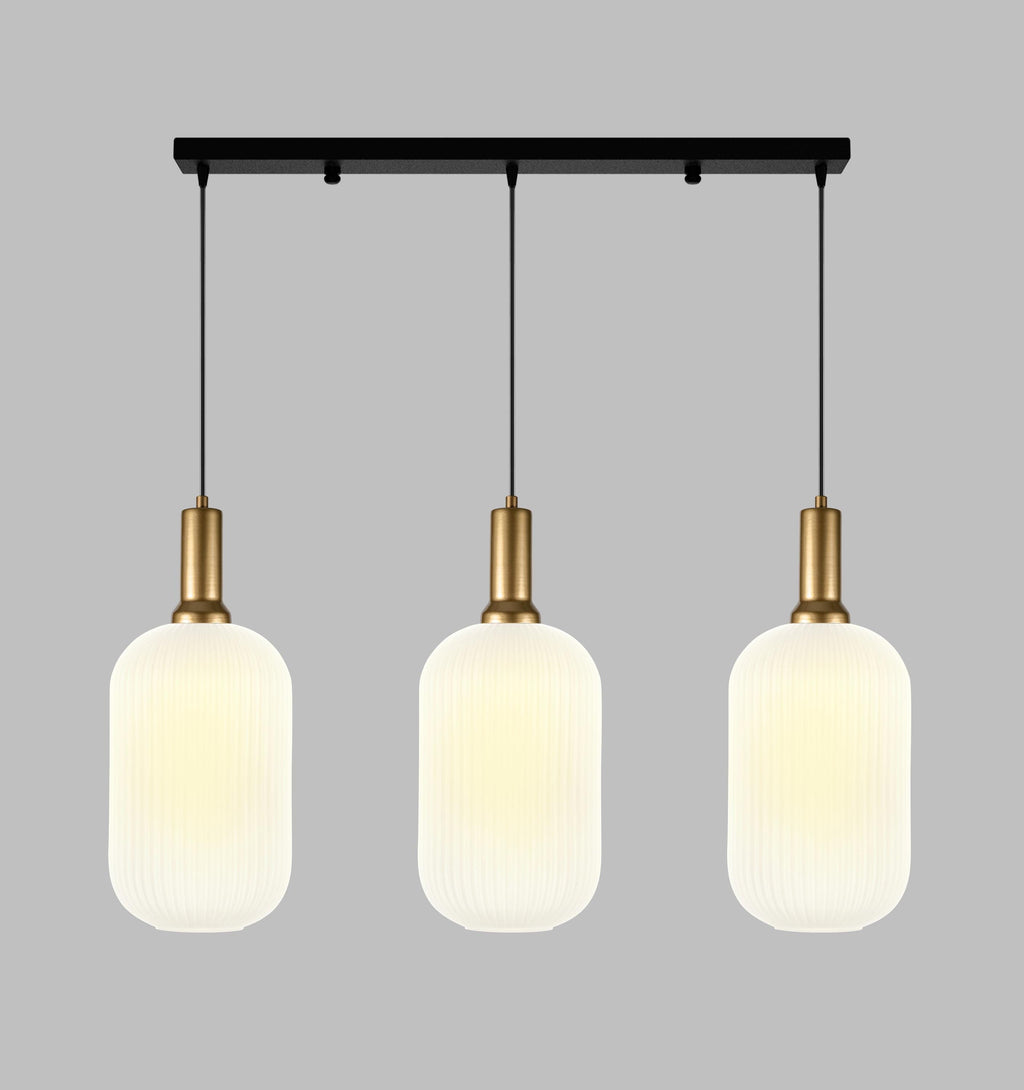 Ribbed Glass Multi Pendant Chandelier: Amber Stairwell Lighting
