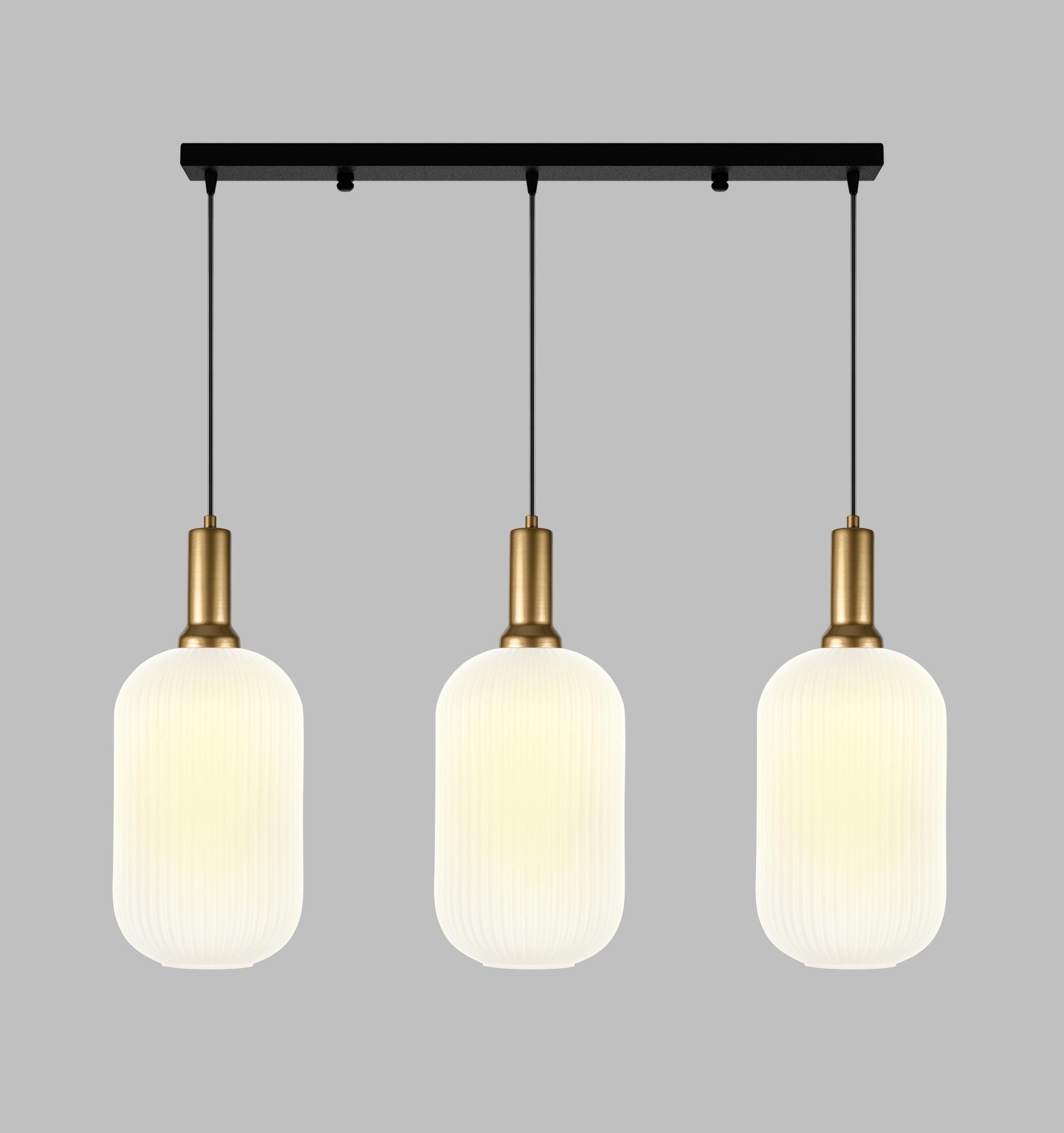 Ribbed Glass Multi Pendant Chandelier: Amber Stairwell Lighting