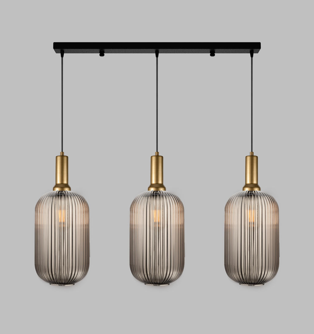 Ribbed Glass Multi Pendant Lighting: Stairwell Chandelier, Custom Length