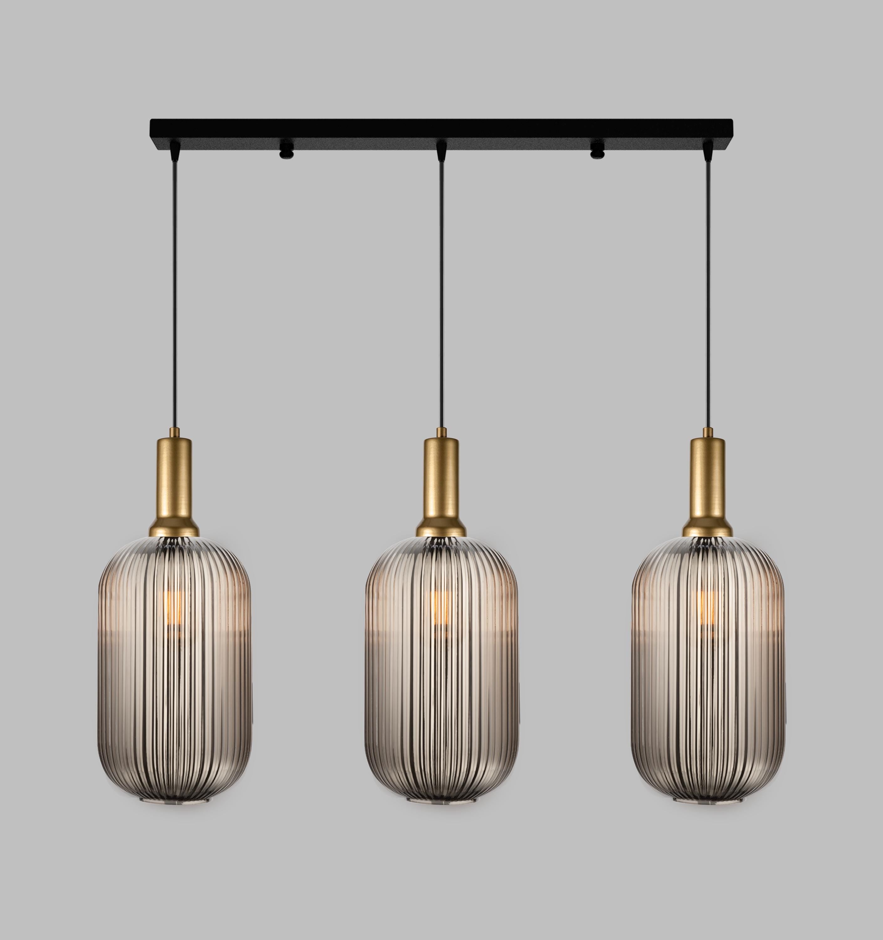 Ribbed Glass Multi Pendant Lighting: Stairwell Chandelier, Custom Length