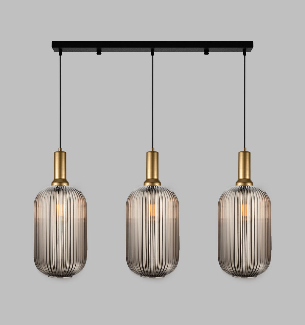 Ribbed Glass Multi Pendant Chandelier: Amber Stairwell Lighting