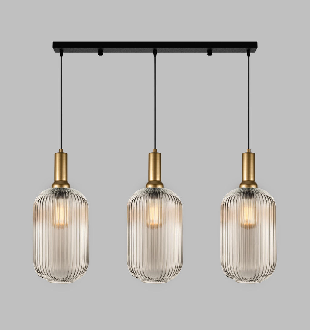Ribbed Glass Multi Pendant Light: Stairwell Chandelier, Custom Lighting