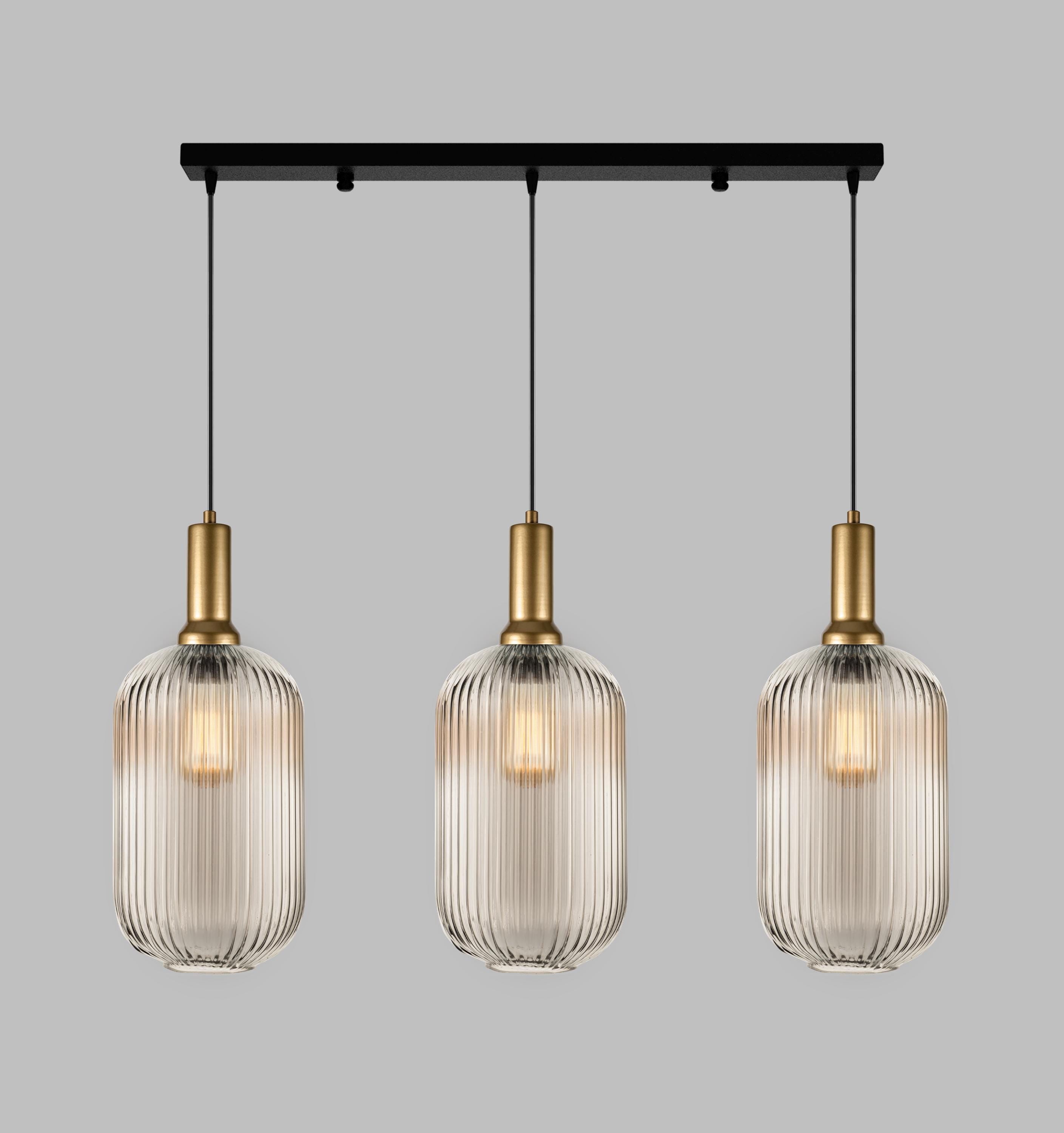 Ribbed Glass Multi Pendant Lighting: Stairwell Chandelier, Custom Length