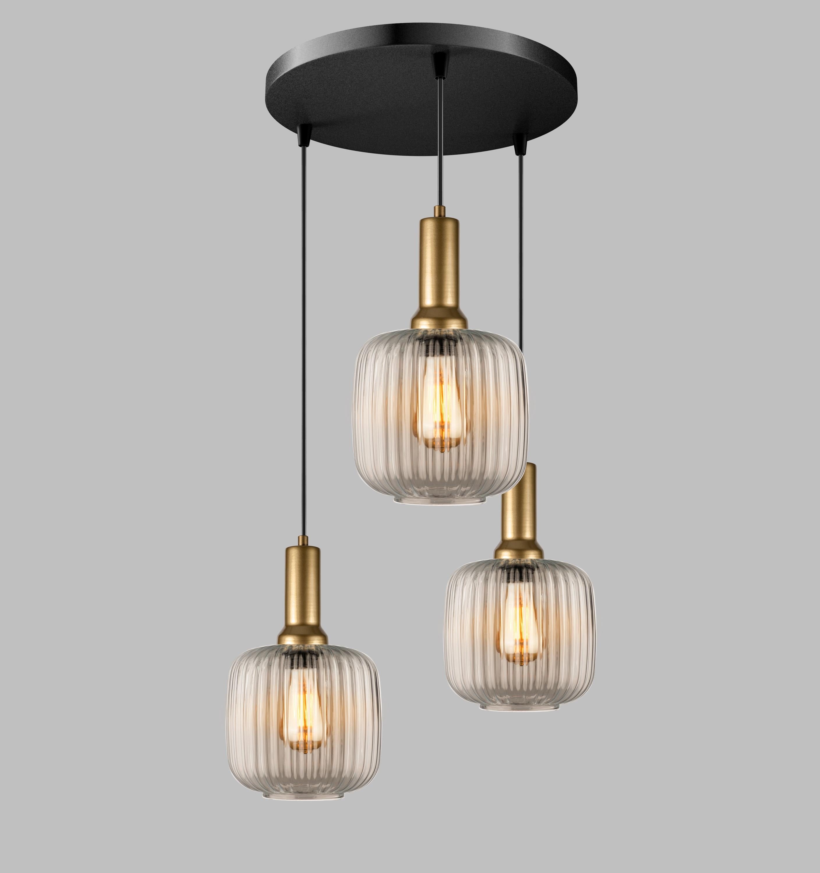 Clear Ribbed Glass Pendant Light: Modern Stairwell Chandelier