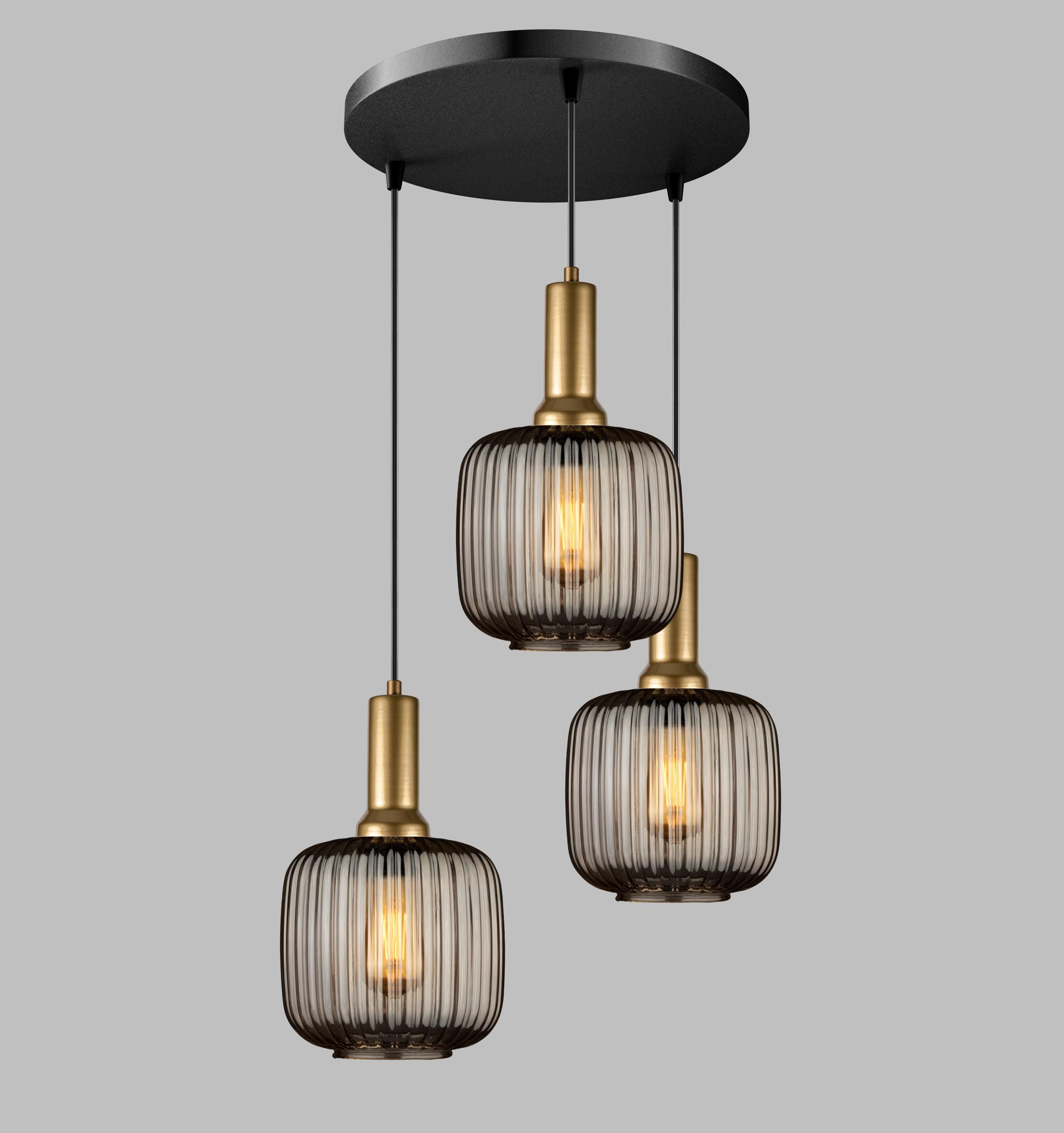 Amber Ribbed Glass Pendant Light: Modern Chandelier Lighting