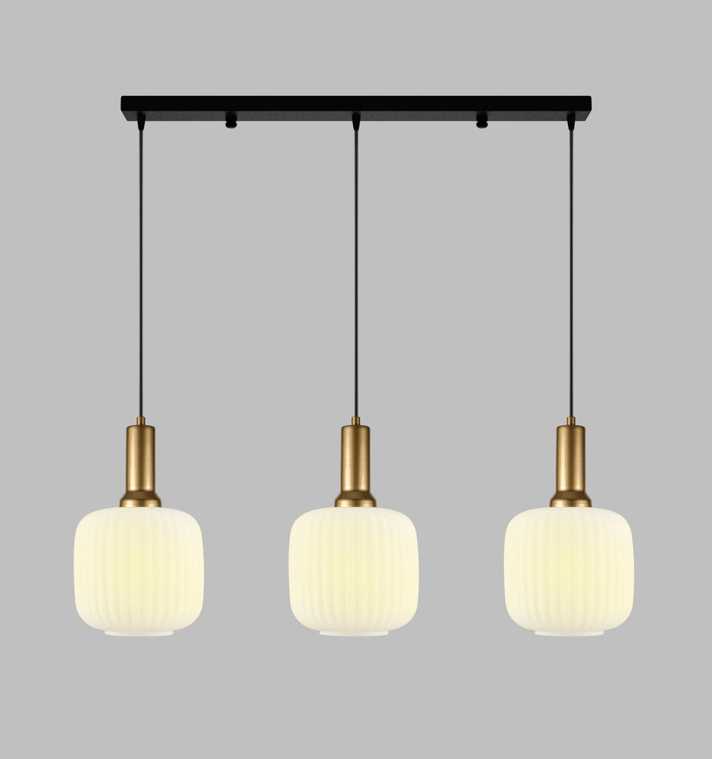 White Ribbed Glass Pendant Light: Modern Chandelier Lighting