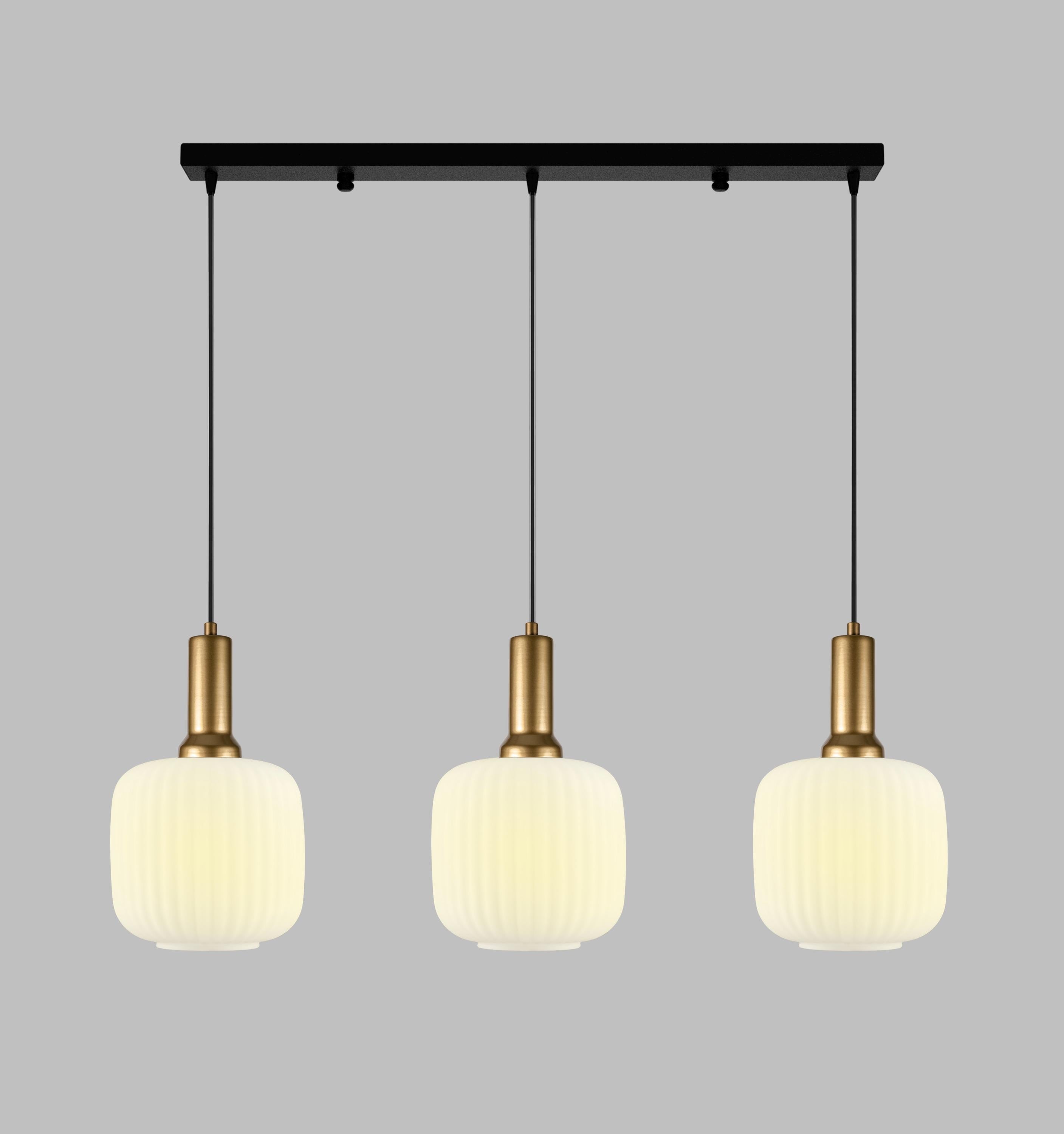Ribbed Amber Glass Pendant Light: Modern Stairwell Chandelier