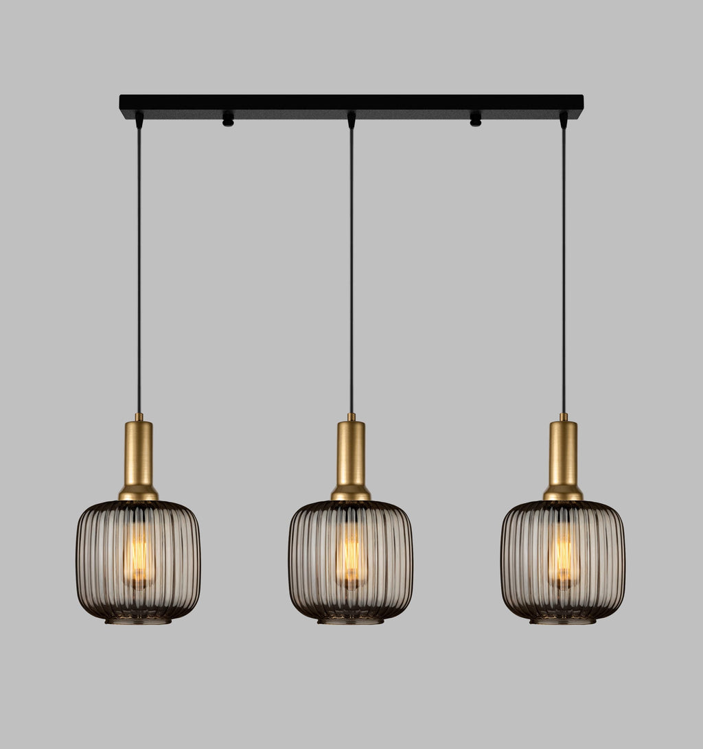 Ribbed Amber Glass Pendant Light: Modern Stairwell Chandelier