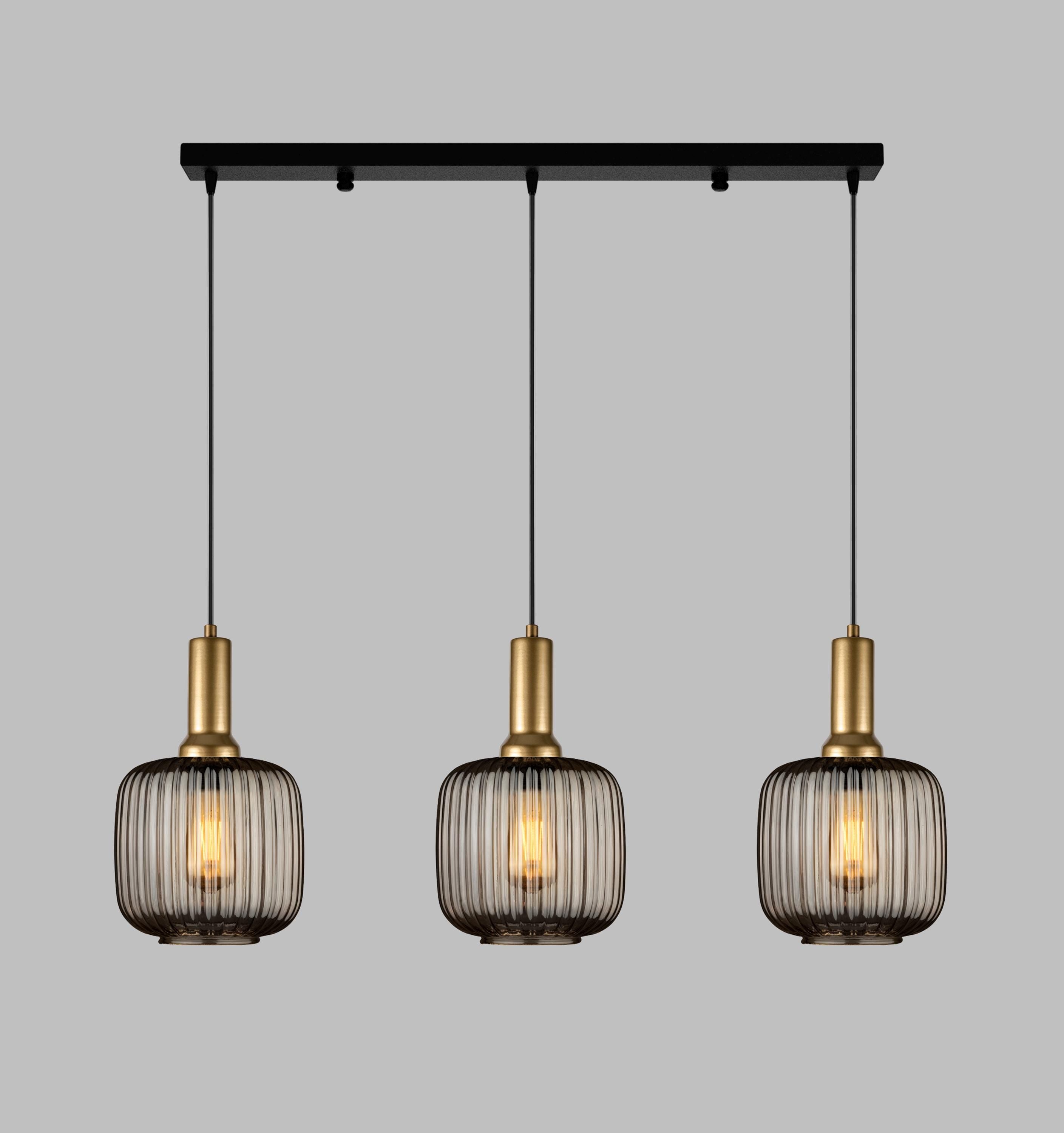 Ribbed Amber Glass Pendant Light: Modern Stairwell Chandelier