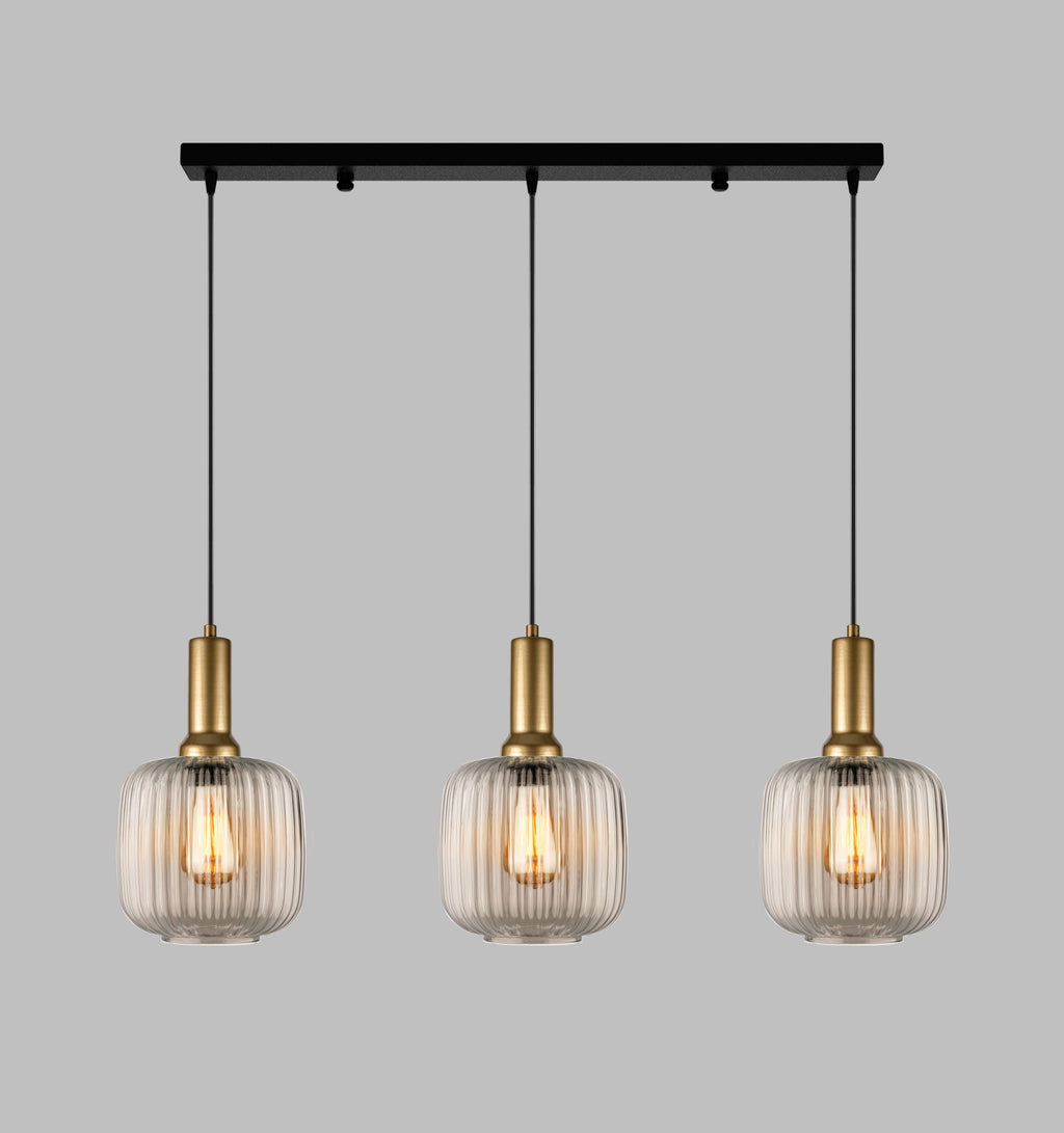 Smoke Gray Ribbed Glass Pendant Light: Modern Nordic Lighting