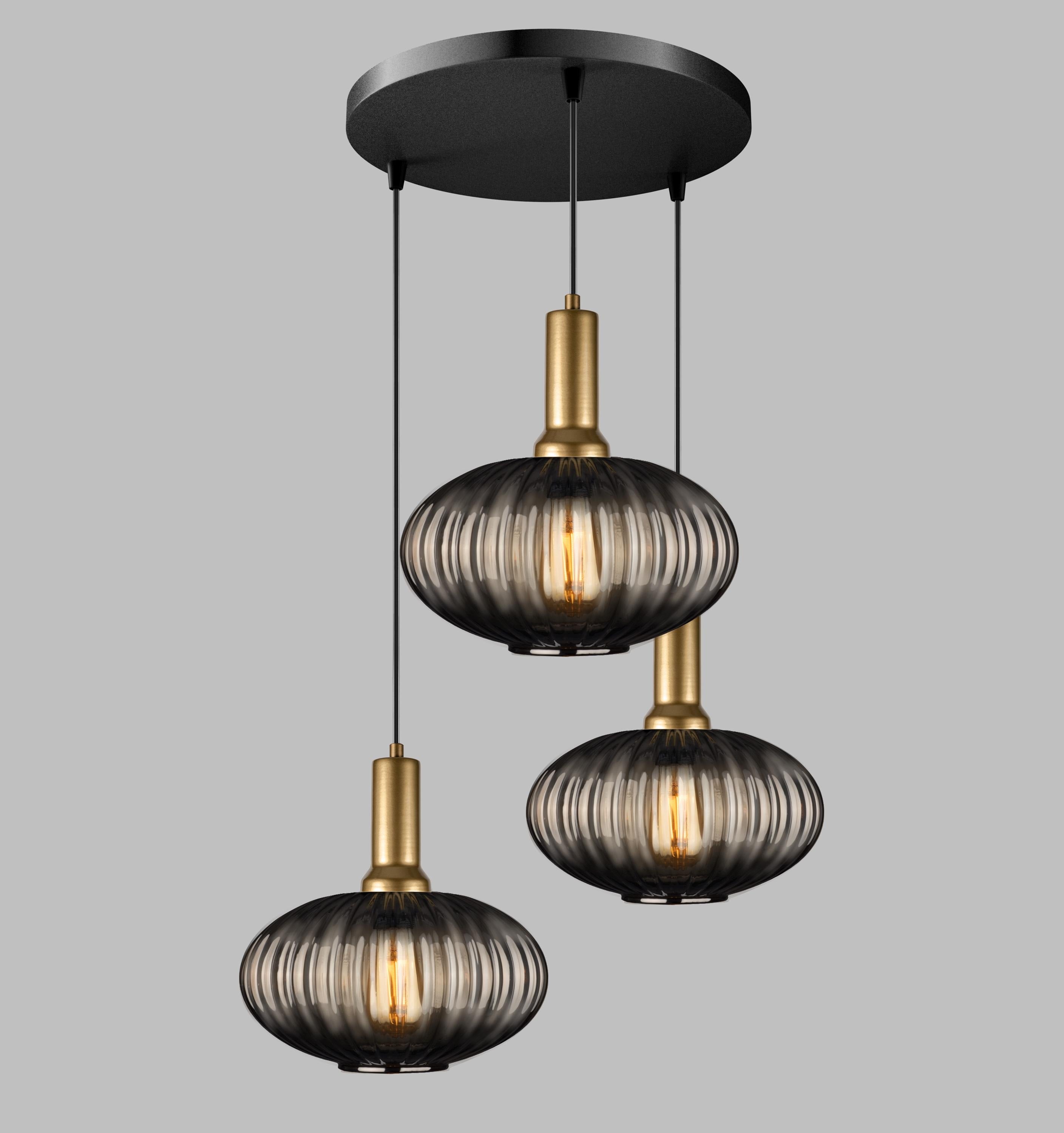 Milk White Ribbed Glass Pendant Light - Modern Stairwell Chandelier