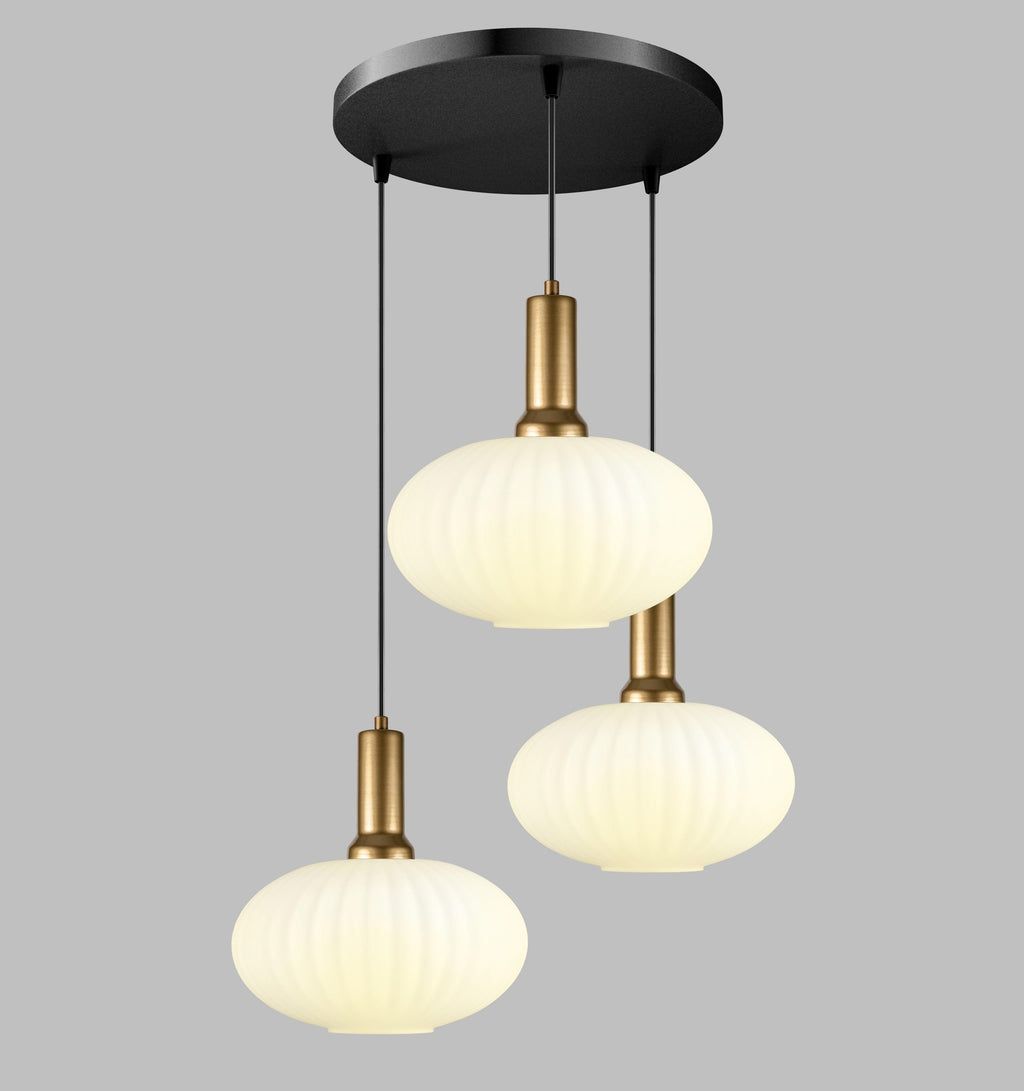 Milk White Ribbed Glass Pendant Light - Modern Stairwell Chandelier