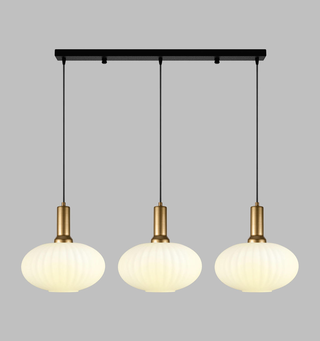 Amber Ribbed Glass Pendant Light: Modern Stairwell Chandelier