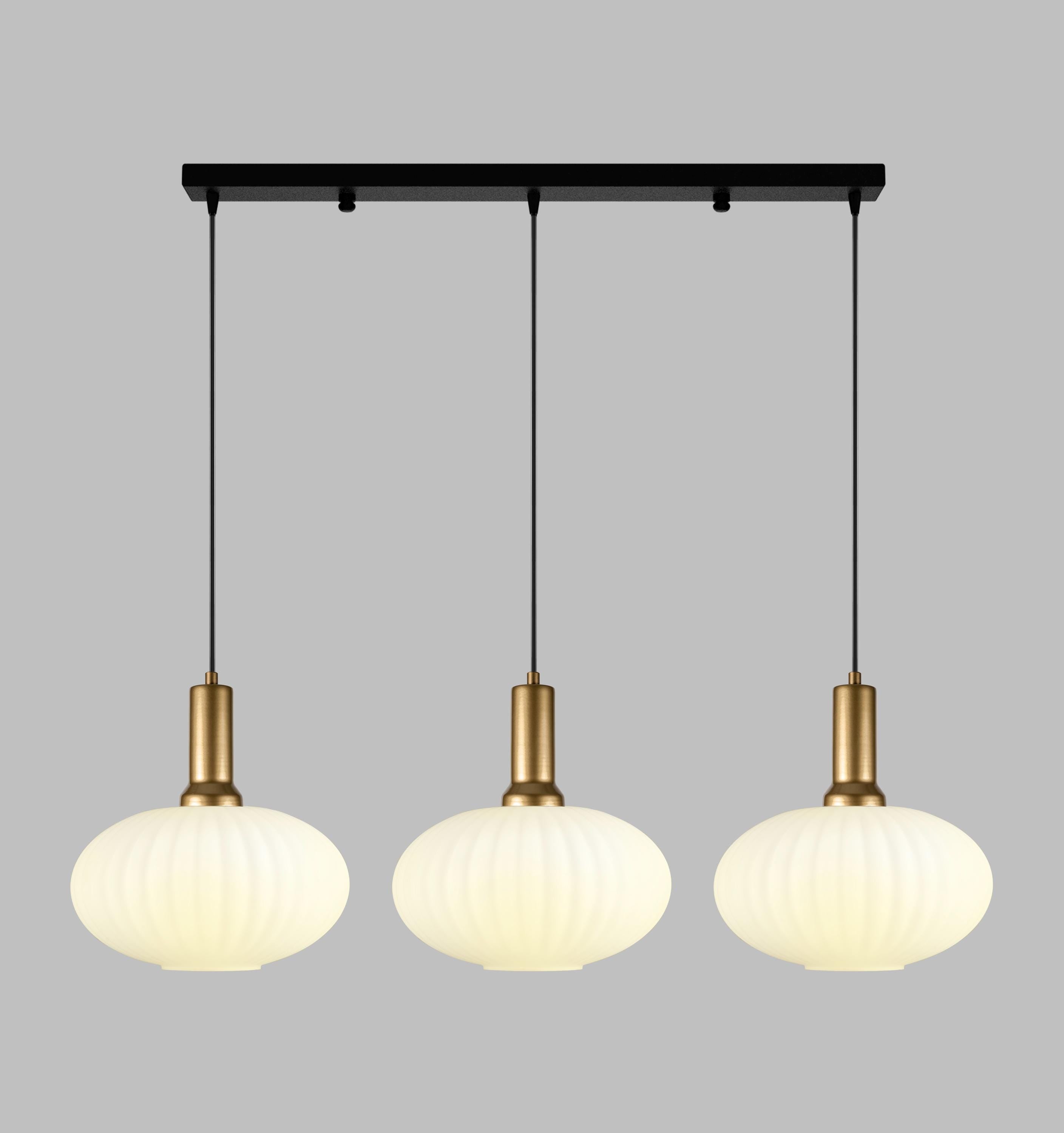 Amber Ribbed Glass Pendant Light: Modern Stairwell Chandelier