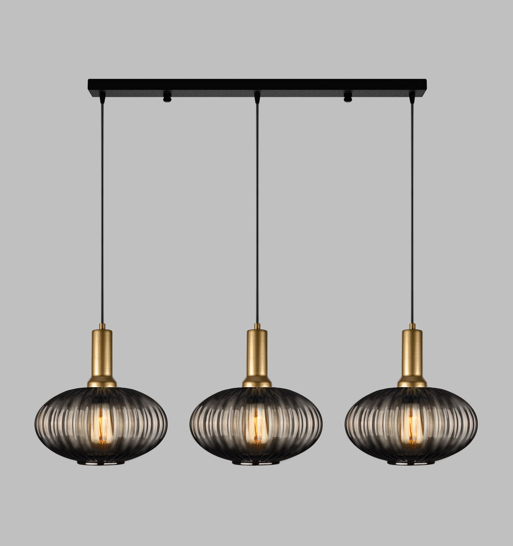Smoke Gray Ribbed Glass Pendant Light: Modern Linear Chandelier Light