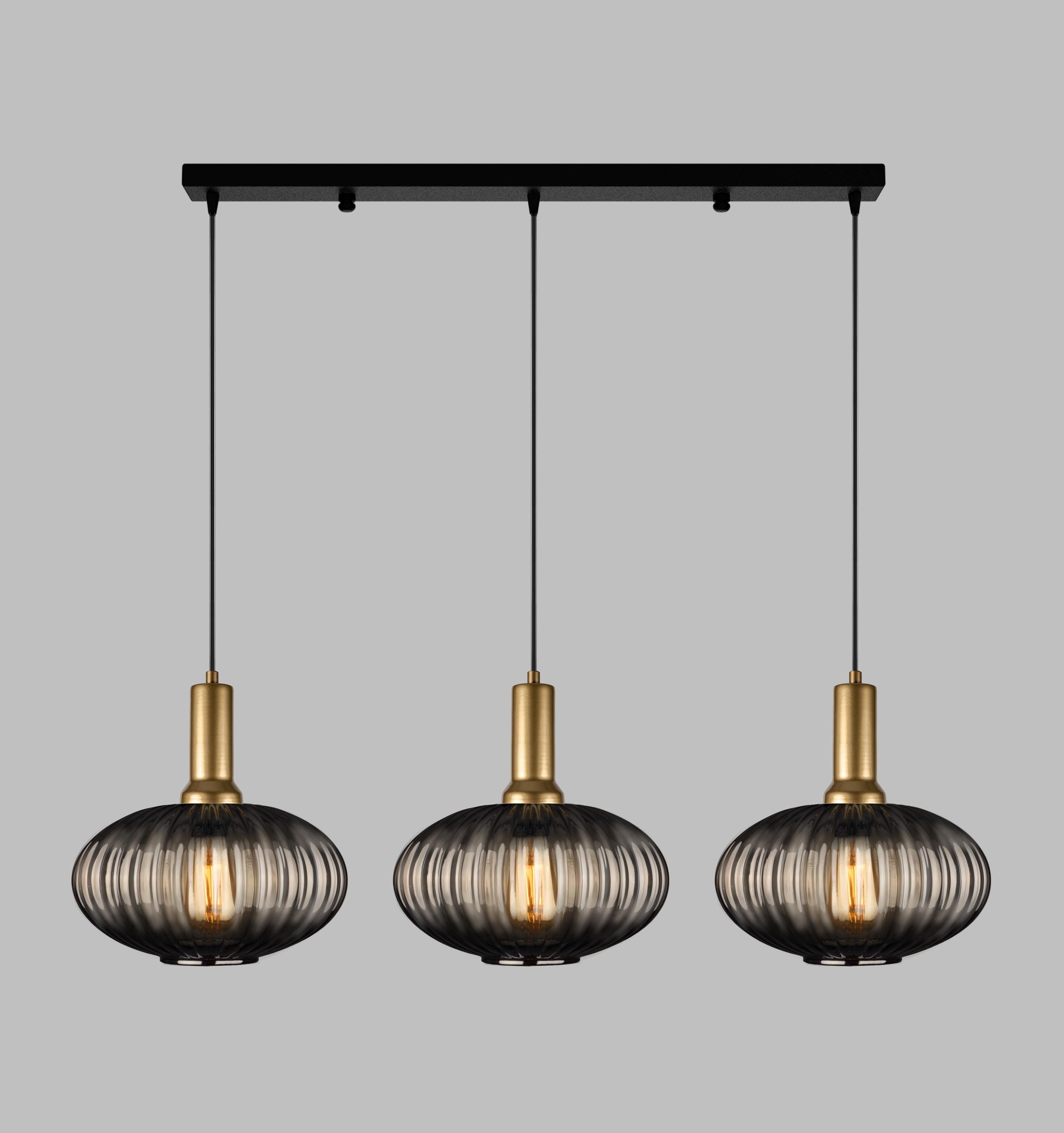 Smoke Gray Ribbed Glass Pendant Light: Modern Linear Chandelier Light