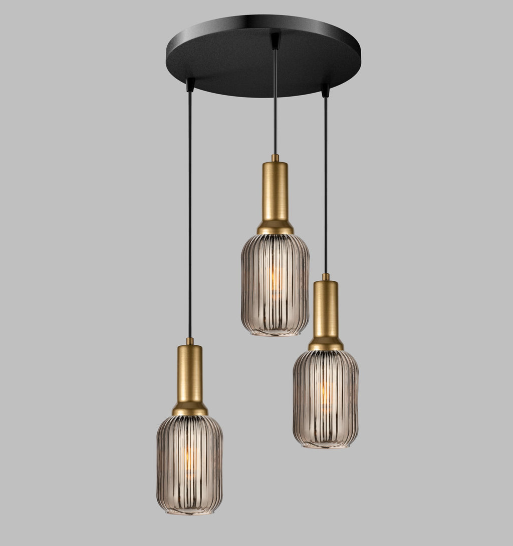 Smoke Gray Ribbed Glass Pendant Light: Modern Cylinder Chandelier