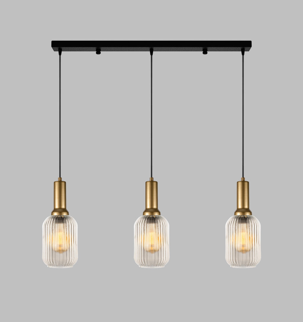 Smoke Gray Glass Pendant Light: Modern Ribbed Lighting, Multi-Light Chandelier