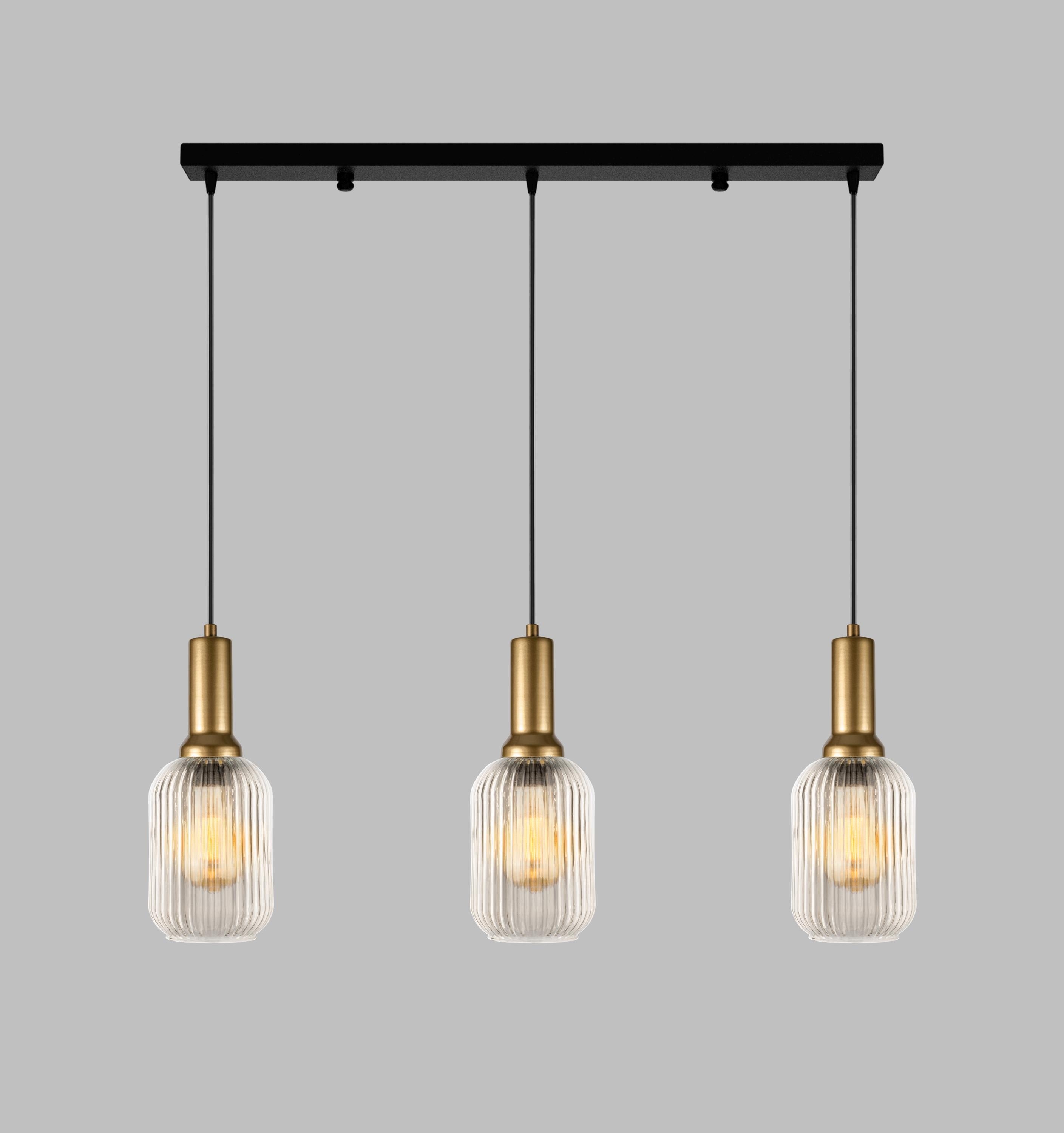 Smoke Gray Glass Pendant Light: Modern Ribbed Lighting, Multi-Light Chandelier