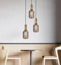 Smoke Gray Ribbed Glass Pendant Light: Modern Cylinder Chandelier