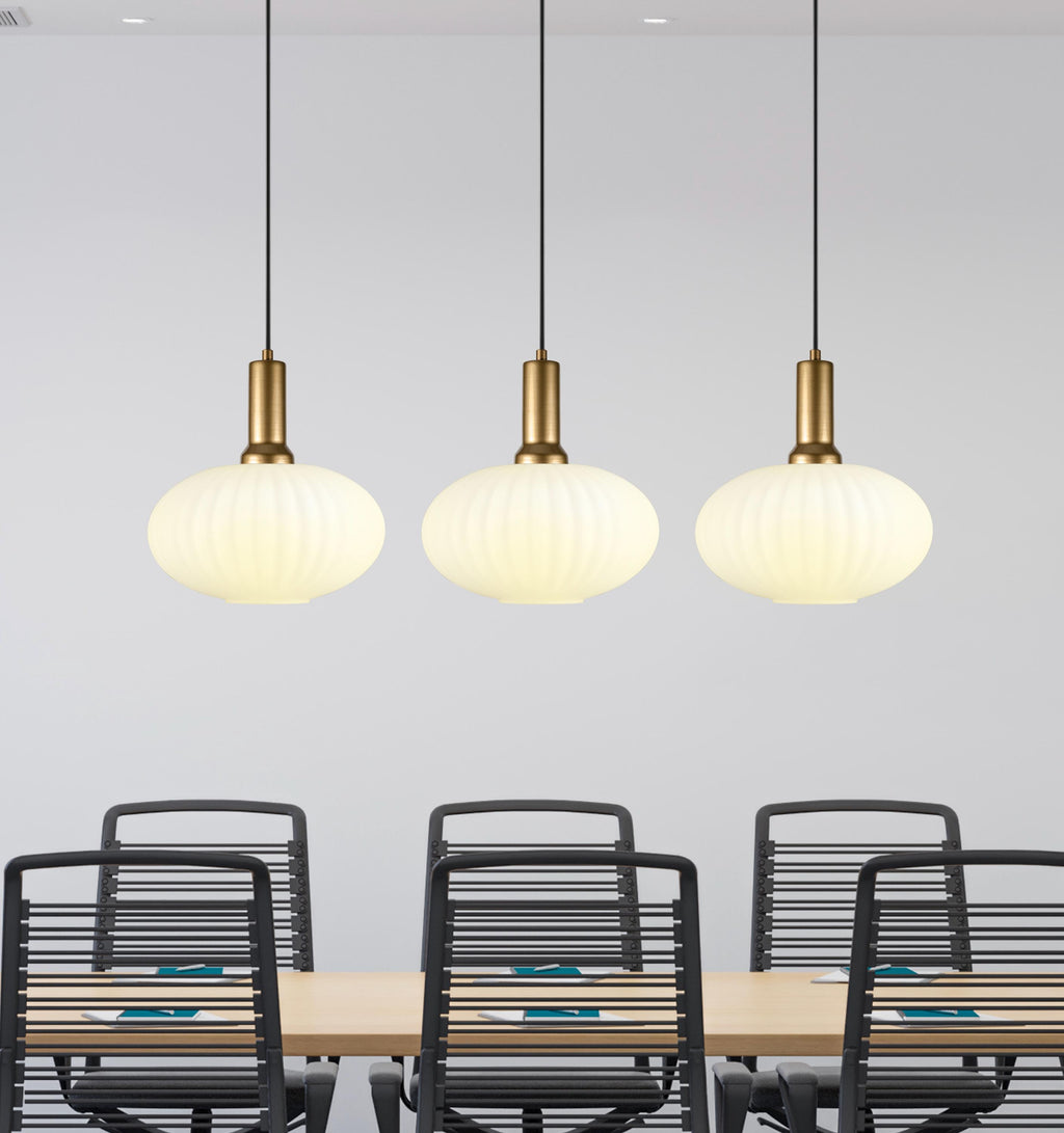 Opal White Glass Pendant Light: Modern Ribbed Lighting for Stairwell