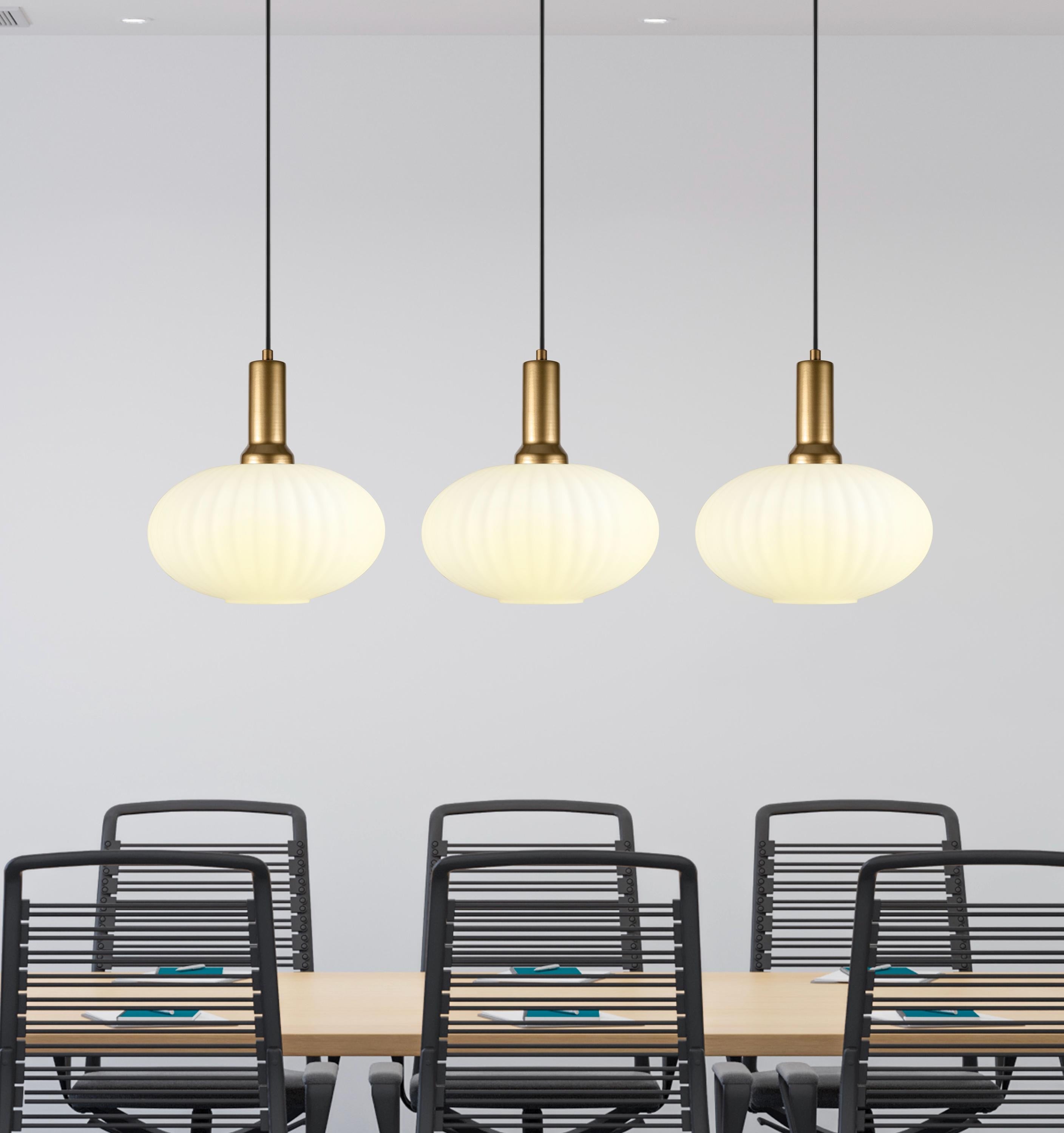 Opal White Glass Pendant Light: Modern Ribbed Lighting for Stairwell