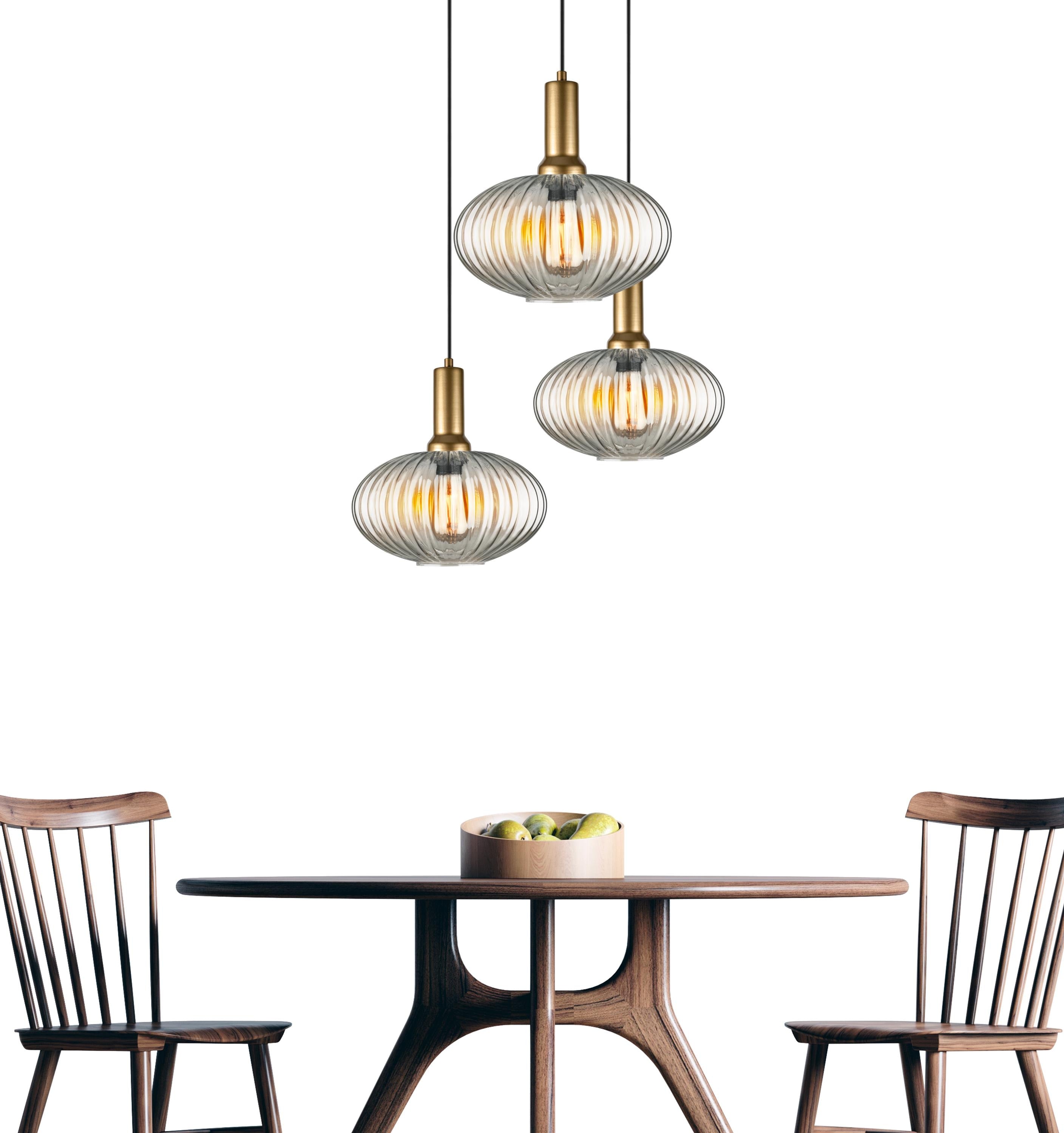Modern Glass Pendant Lighting: Custom Ribbed Glass Chandelier