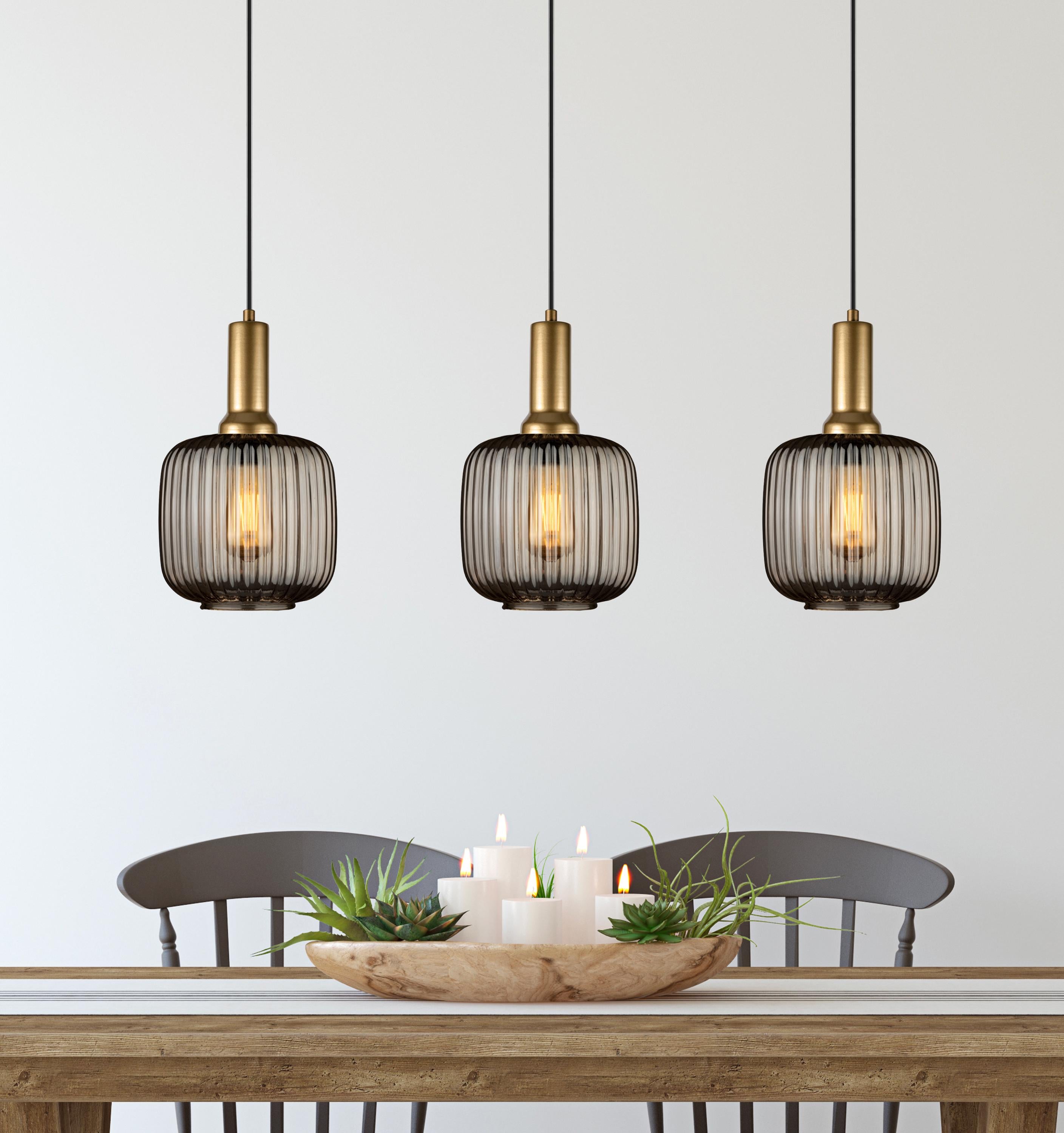Smoke Gray Ribbed Glass Pendant Light: Modern Nordic Lighting