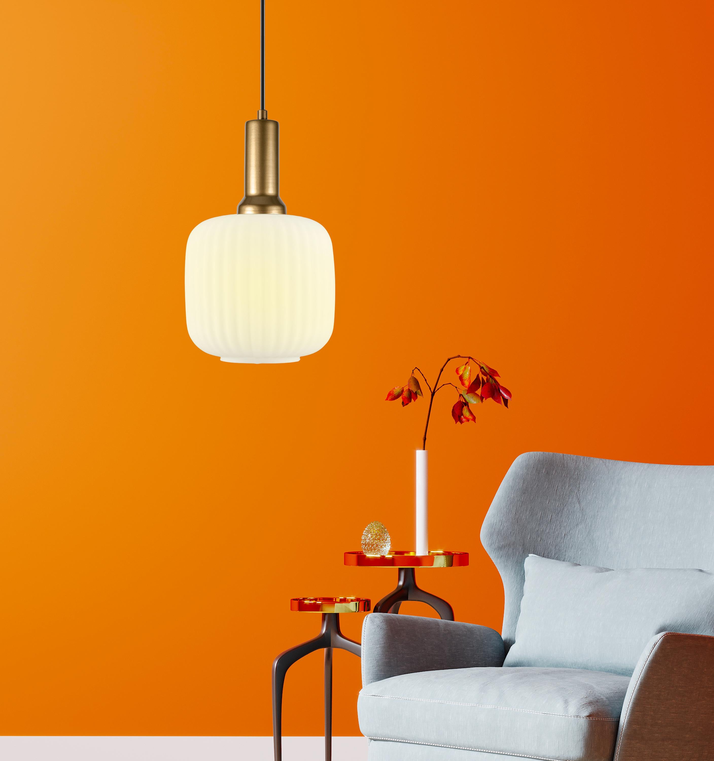 Opal White Ribbed Glass Pendant Light: Modern Stairwell Chandelier