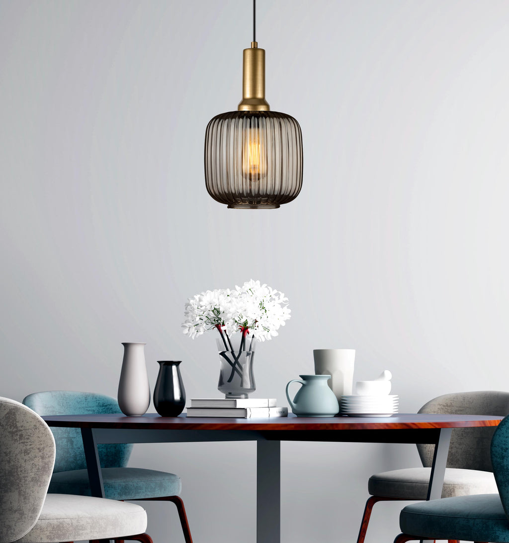 Nordic Ribbed Glass Pendant Light: Smoke Gray Hygge Lighting