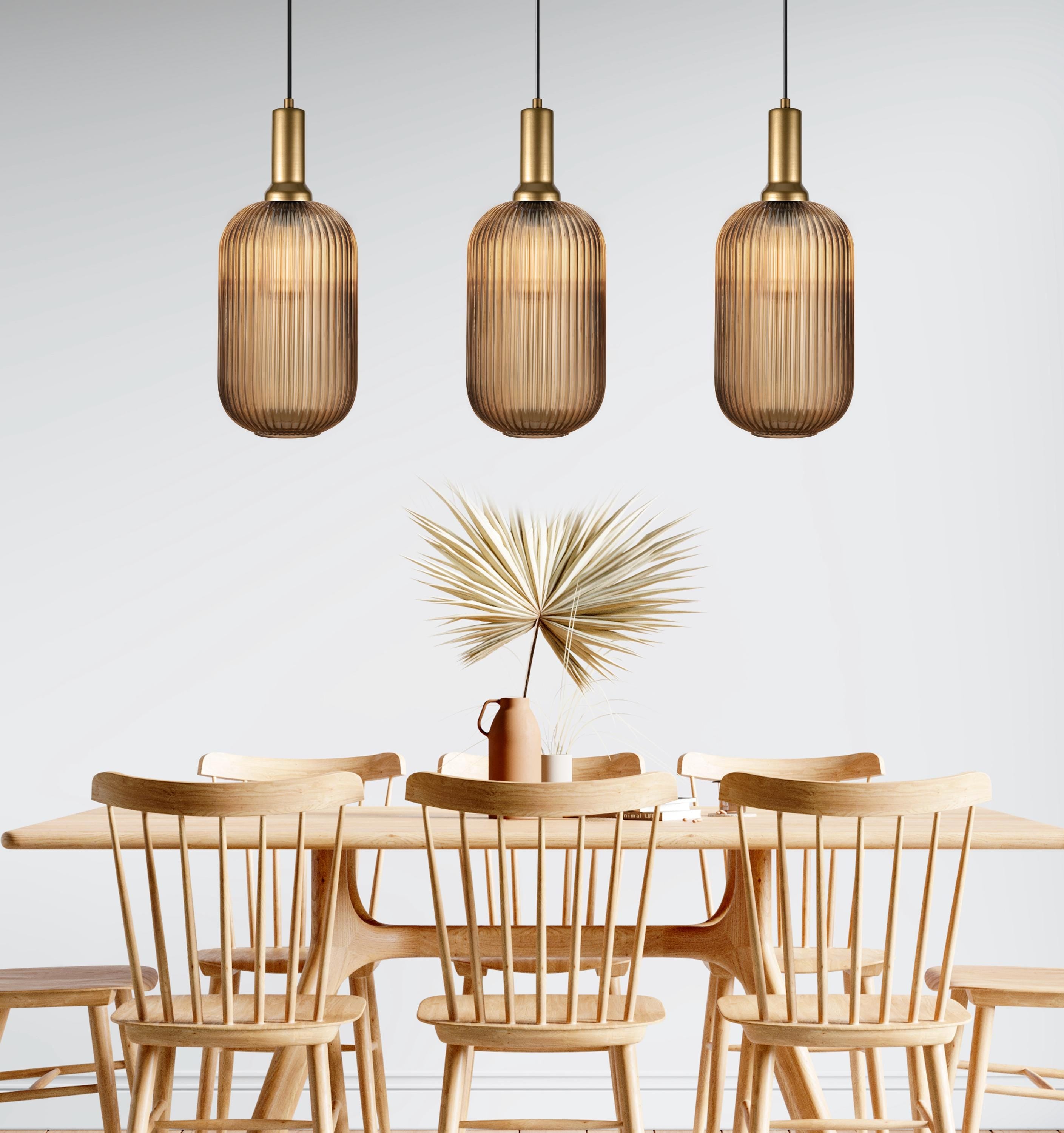 Ribbed Glass Multi Pendant Chandelier: Amber Stairwell Lighting