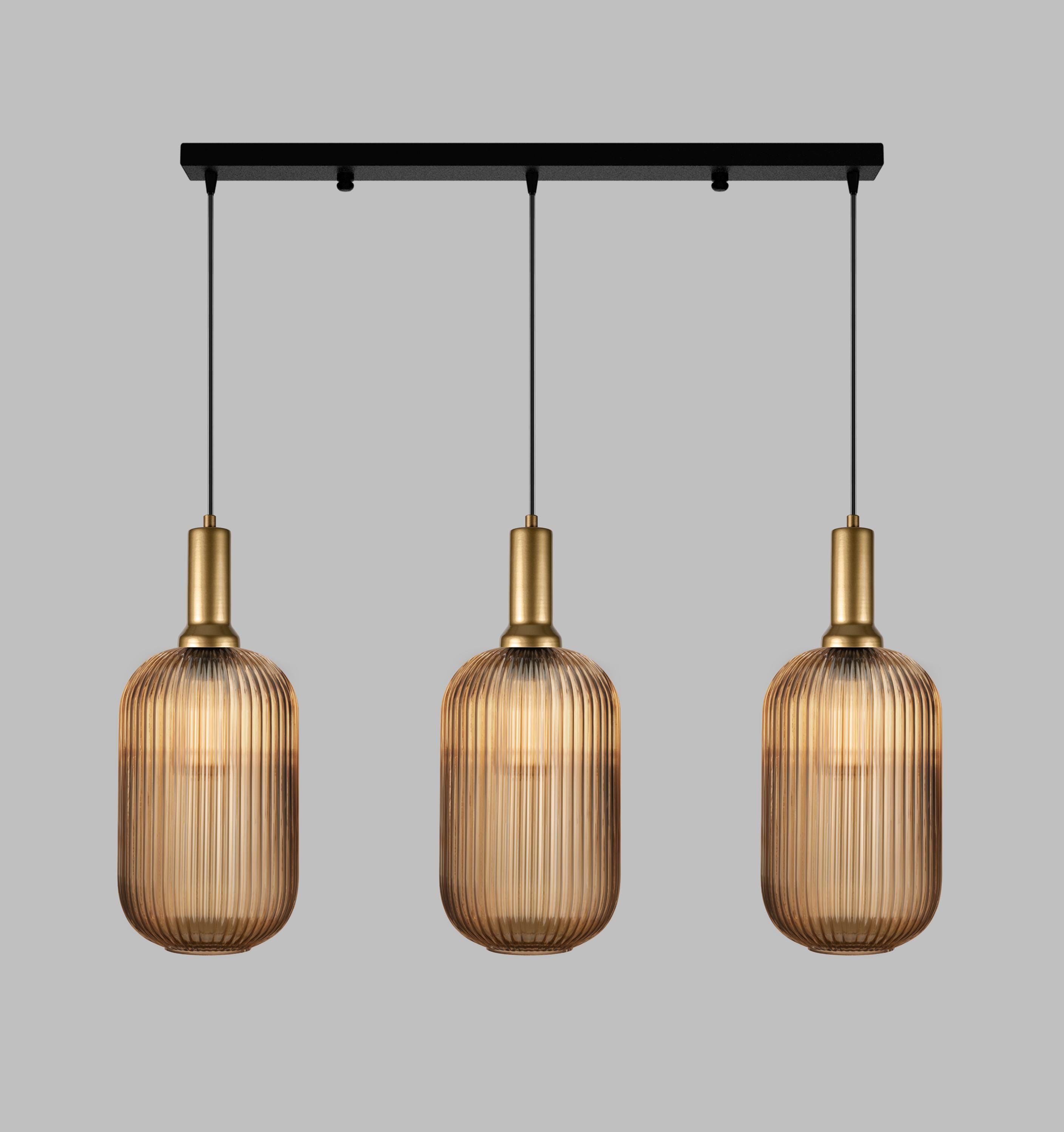Ribbed Glass Multi Pendant Lighting: Stairwell Chandelier, Custom Length