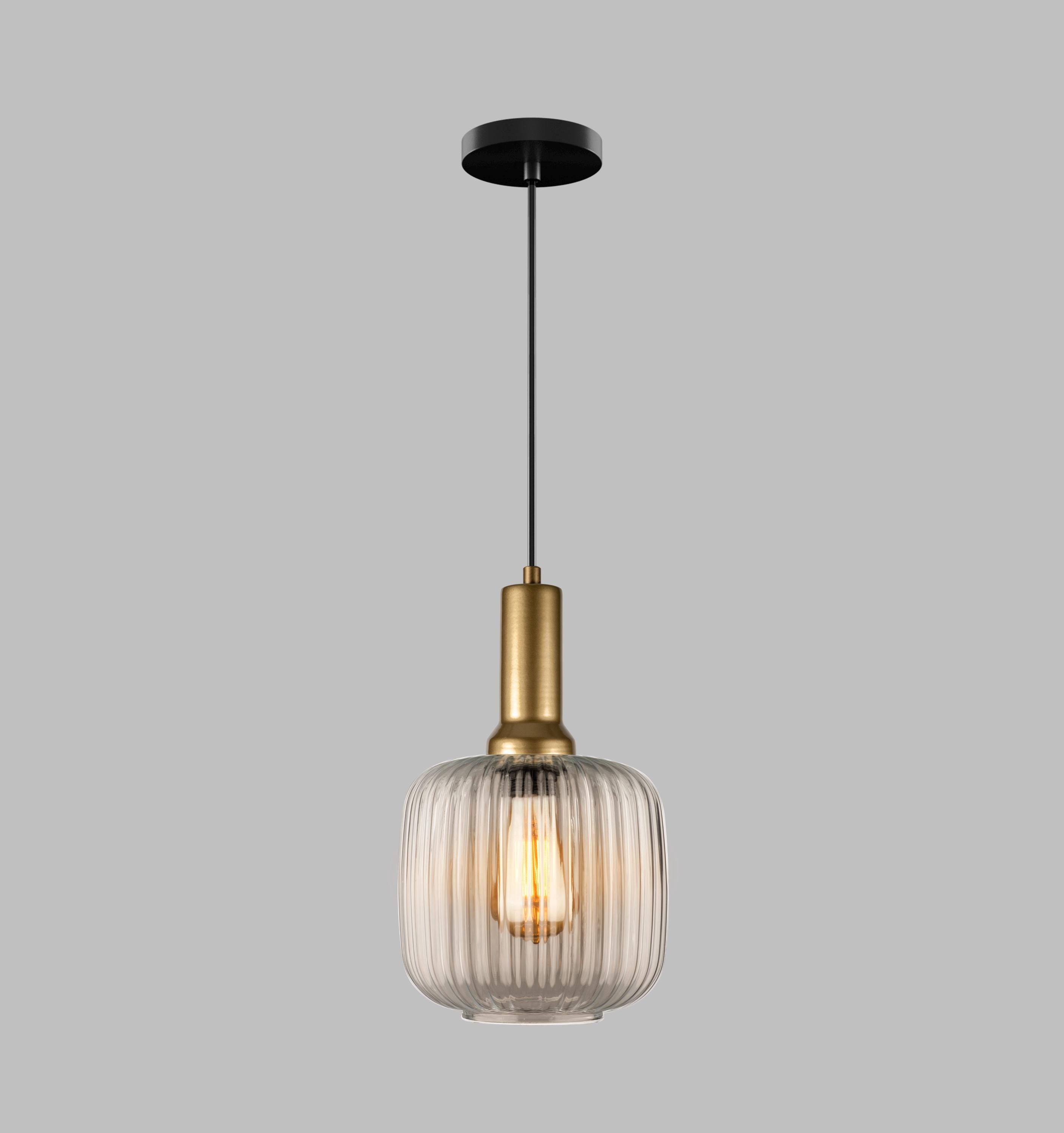 Amber Ribbed Glass Pendant Light: Modern Minimalist Lighting