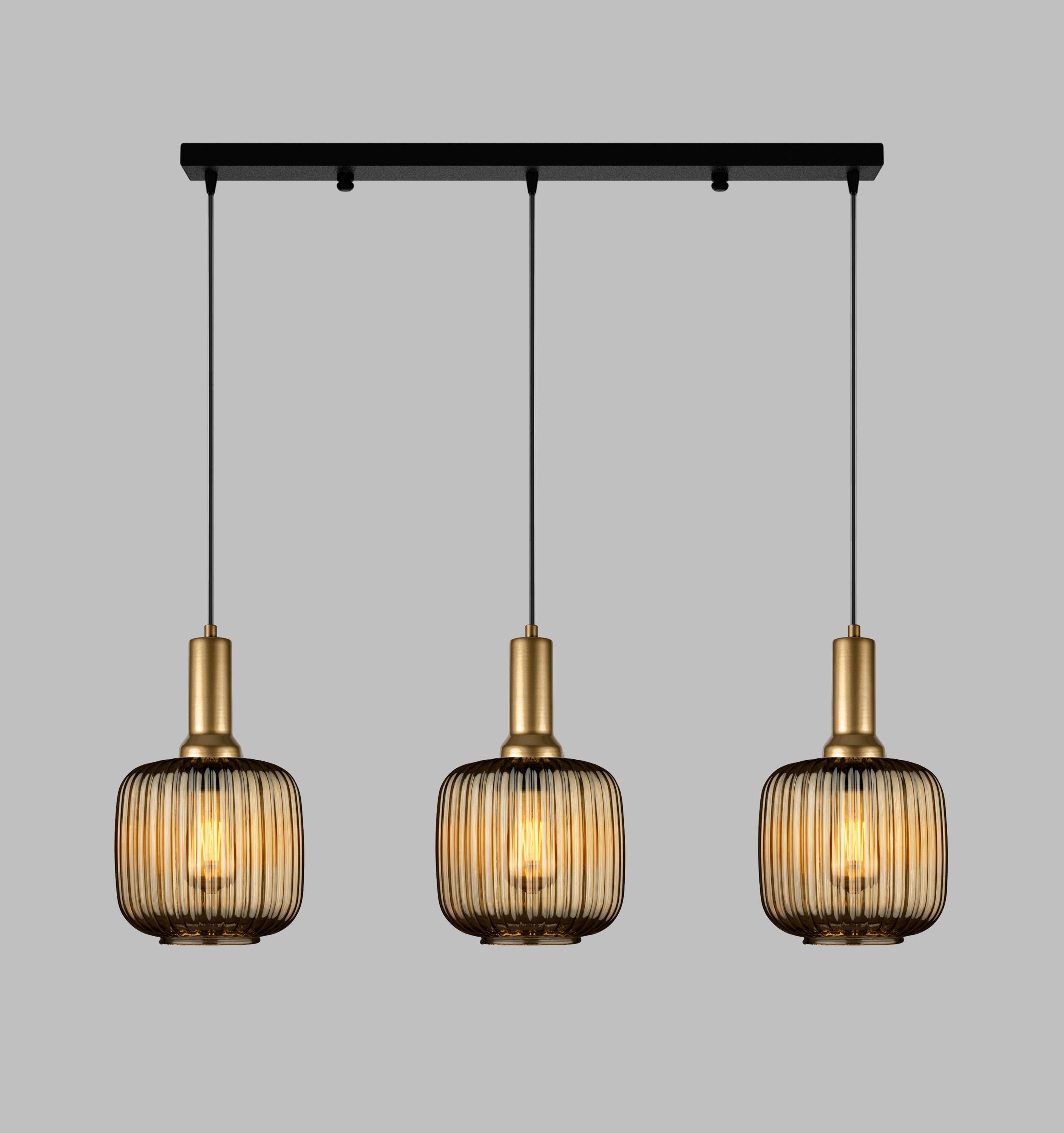 Ribbed Amber Glass Pendant Light: Modern Stairwell Chandelier
