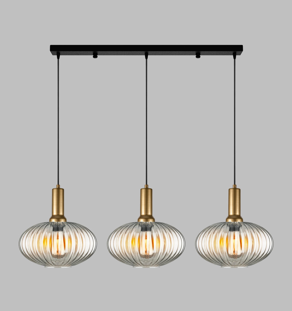 Smoke Gray Ribbed Glass Pendant Light: Modern Linear Chandelier Light