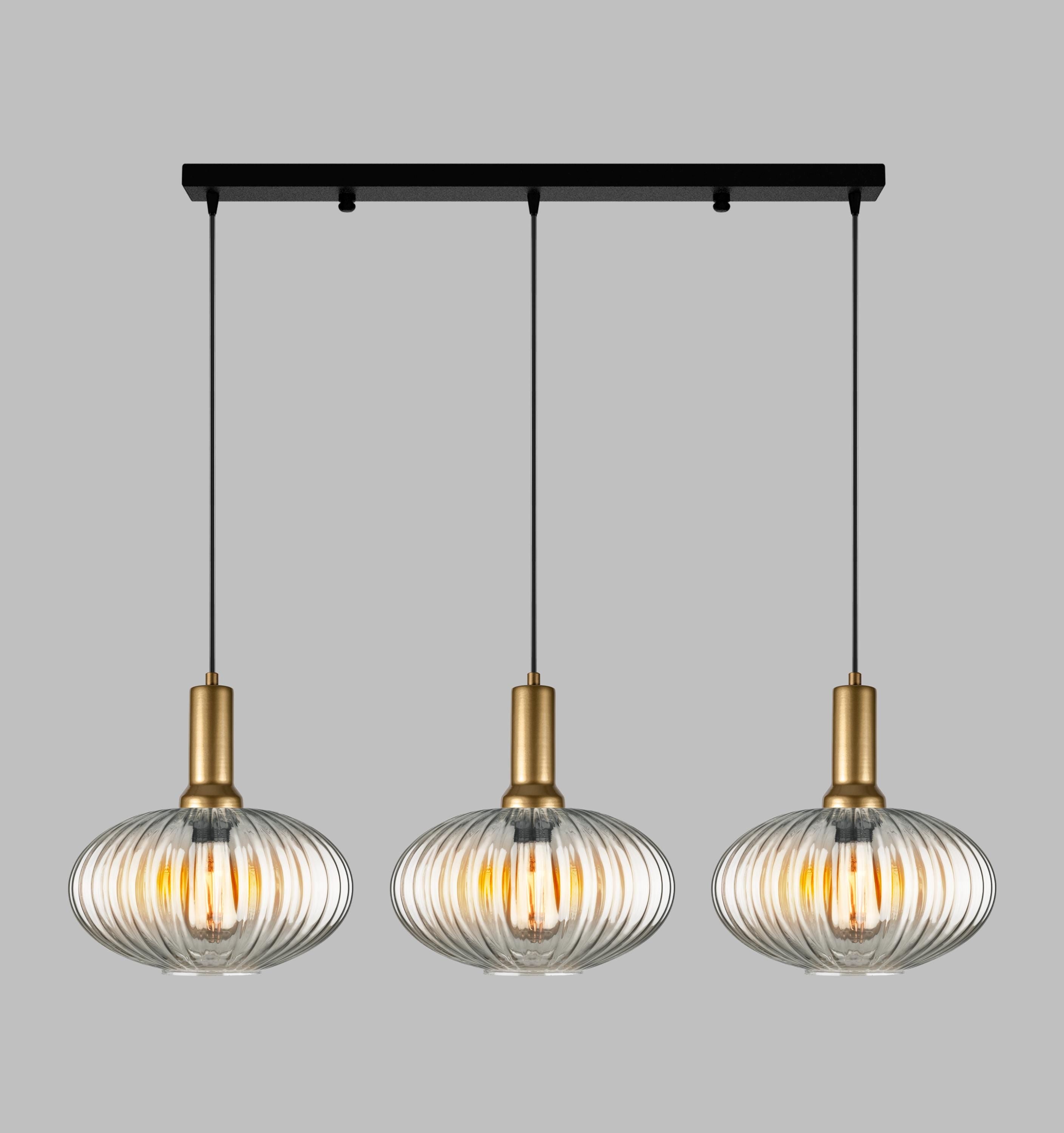 Amber Ribbed Glass Pendant Light: Modern Stairwell Chandelier