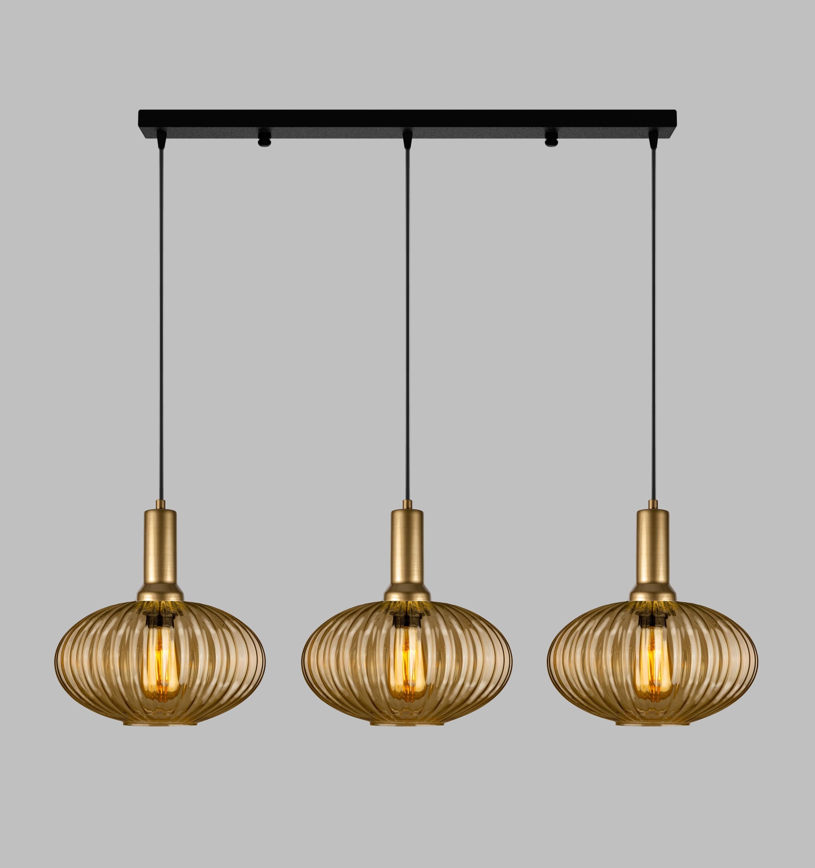 Amber Ribbed Glass Pendant Light: Modern Stairwell Chandelier
