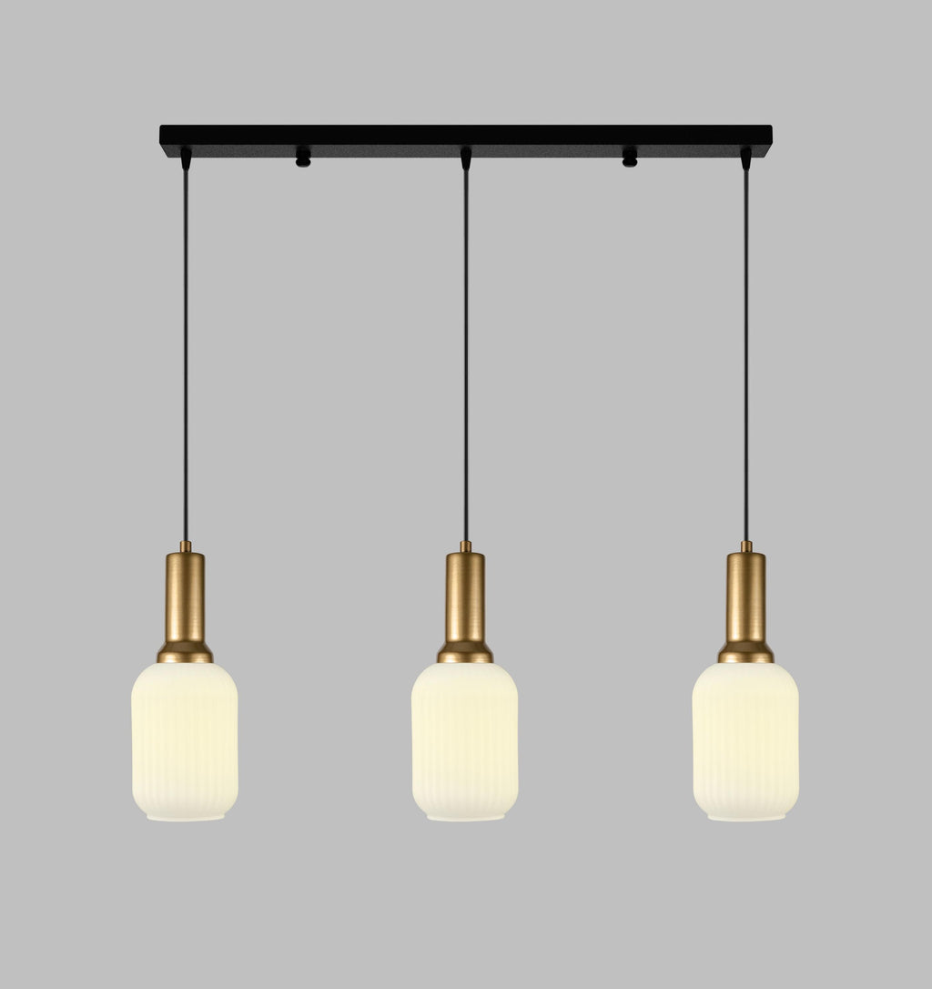 Ribbed White Glass Pendant Light: Modern Cylinder Chandelier