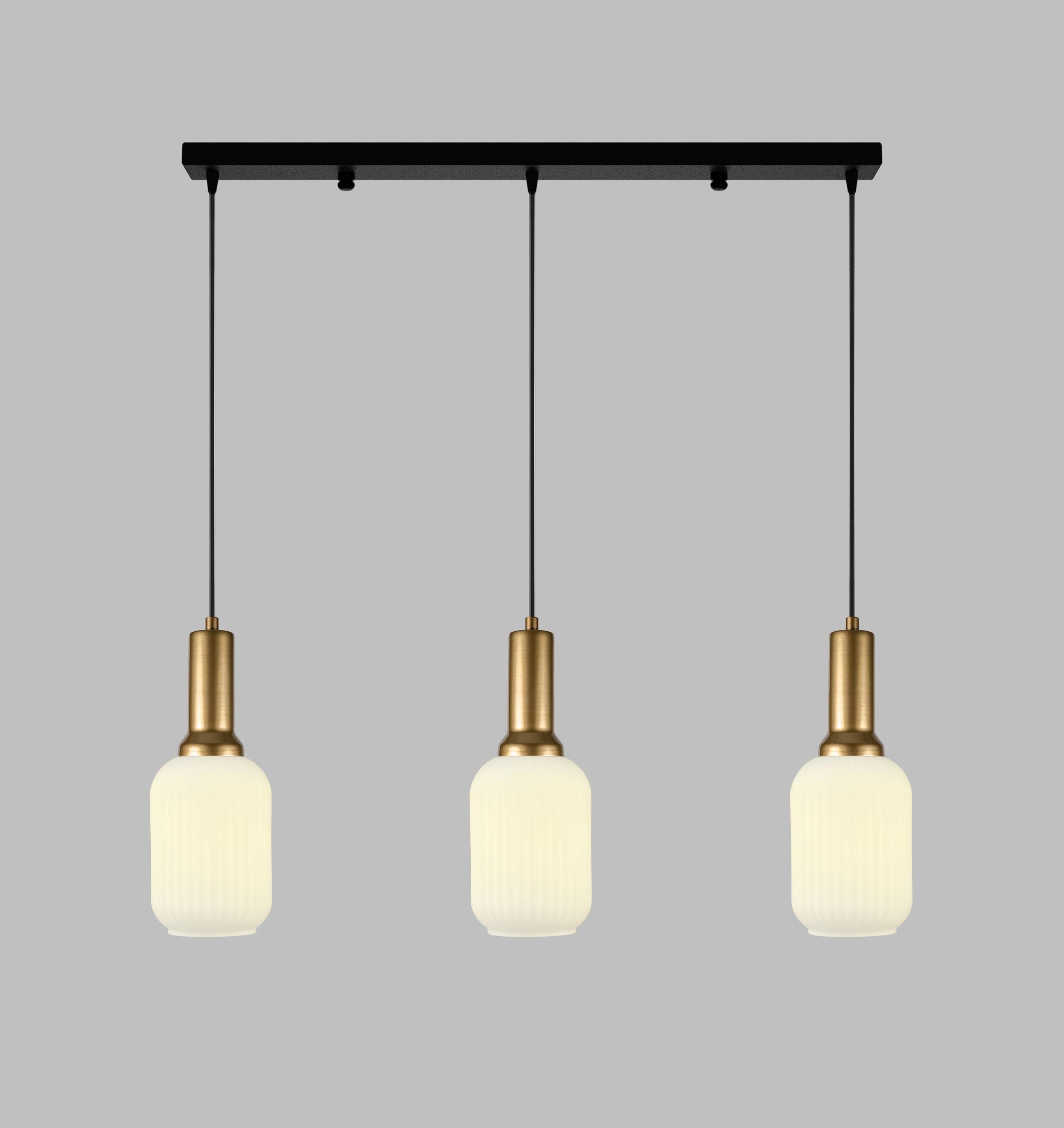 Ribbed White Glass Pendant Light: Modern Cylinder Chandelier