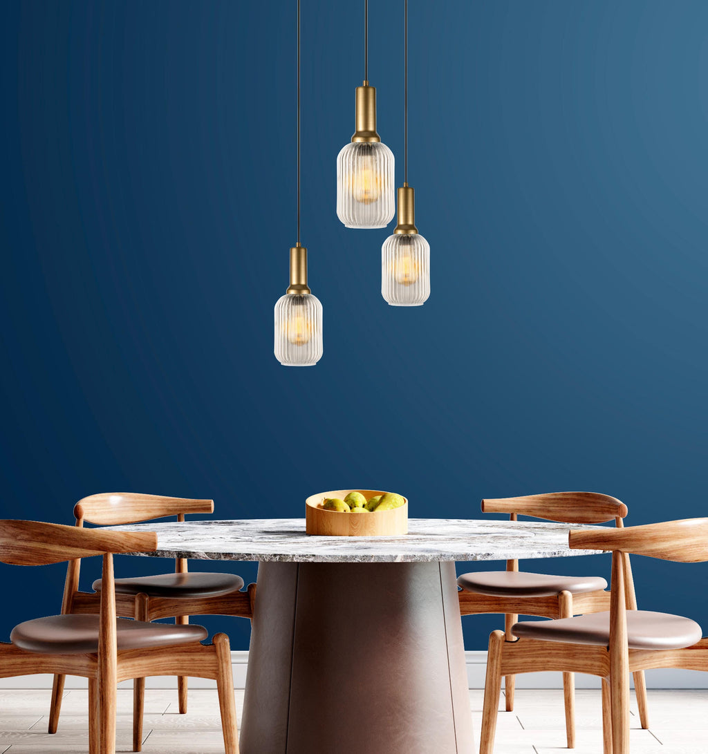 Clear Ribbed Glass Pendant Light: Modern Multi-Light Chandelier