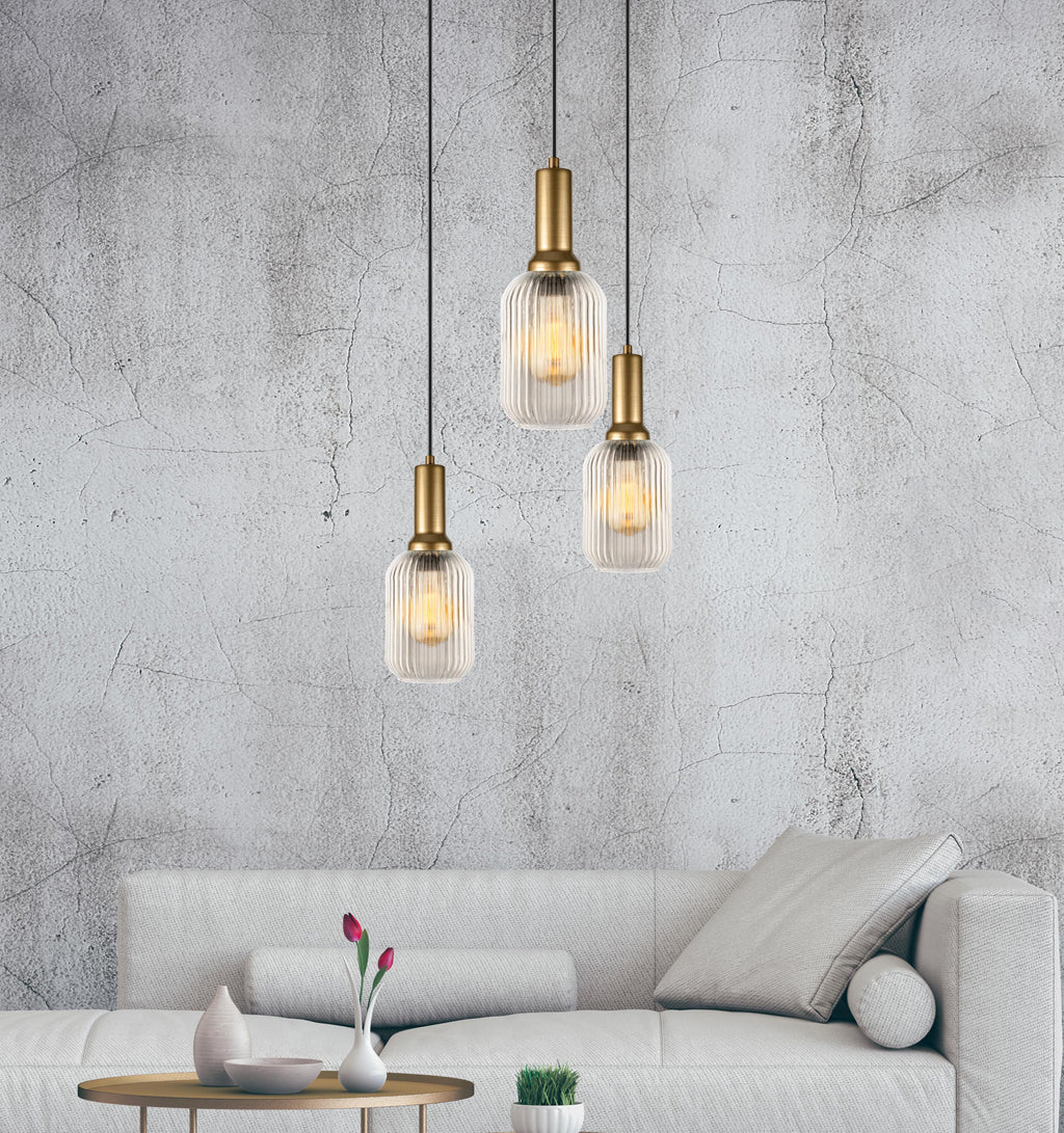 Clear Ribbed Glass Pendant Light: Modern Multi-Light Chandelier