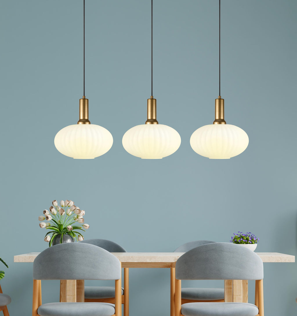 Opal White Glass Pendant Light: Modern Ribbed Lighting for Stairwell