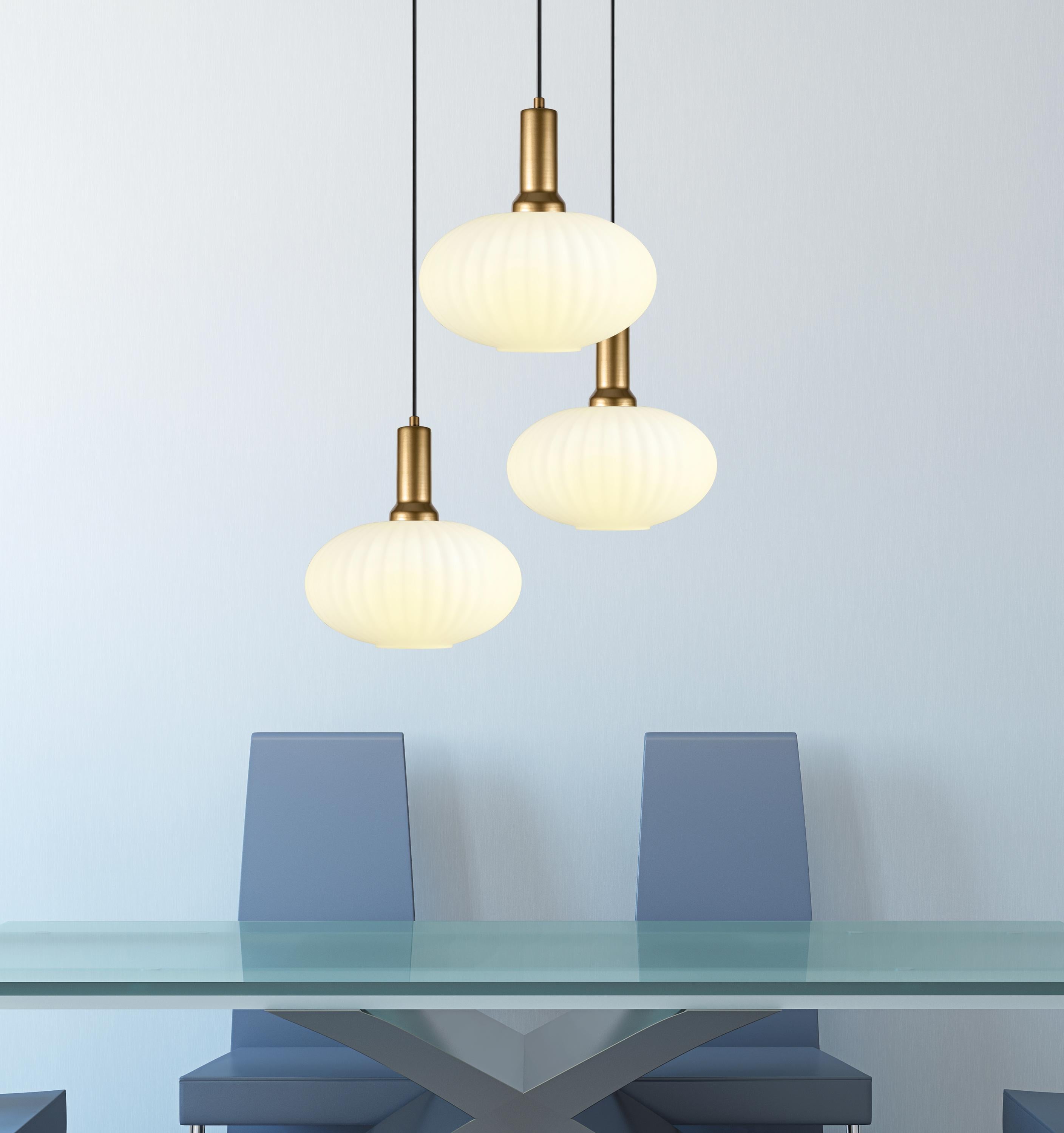 Milk White Ribbed Glass Pendant Light - Modern Stairwell Chandelier