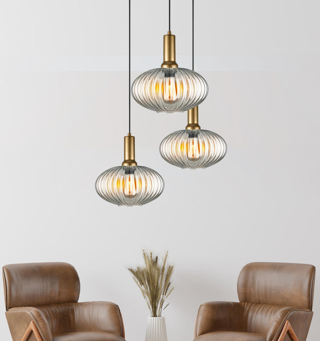 Modern Glass Pendant Lighting: Custom Ribbed Glass Chandelier