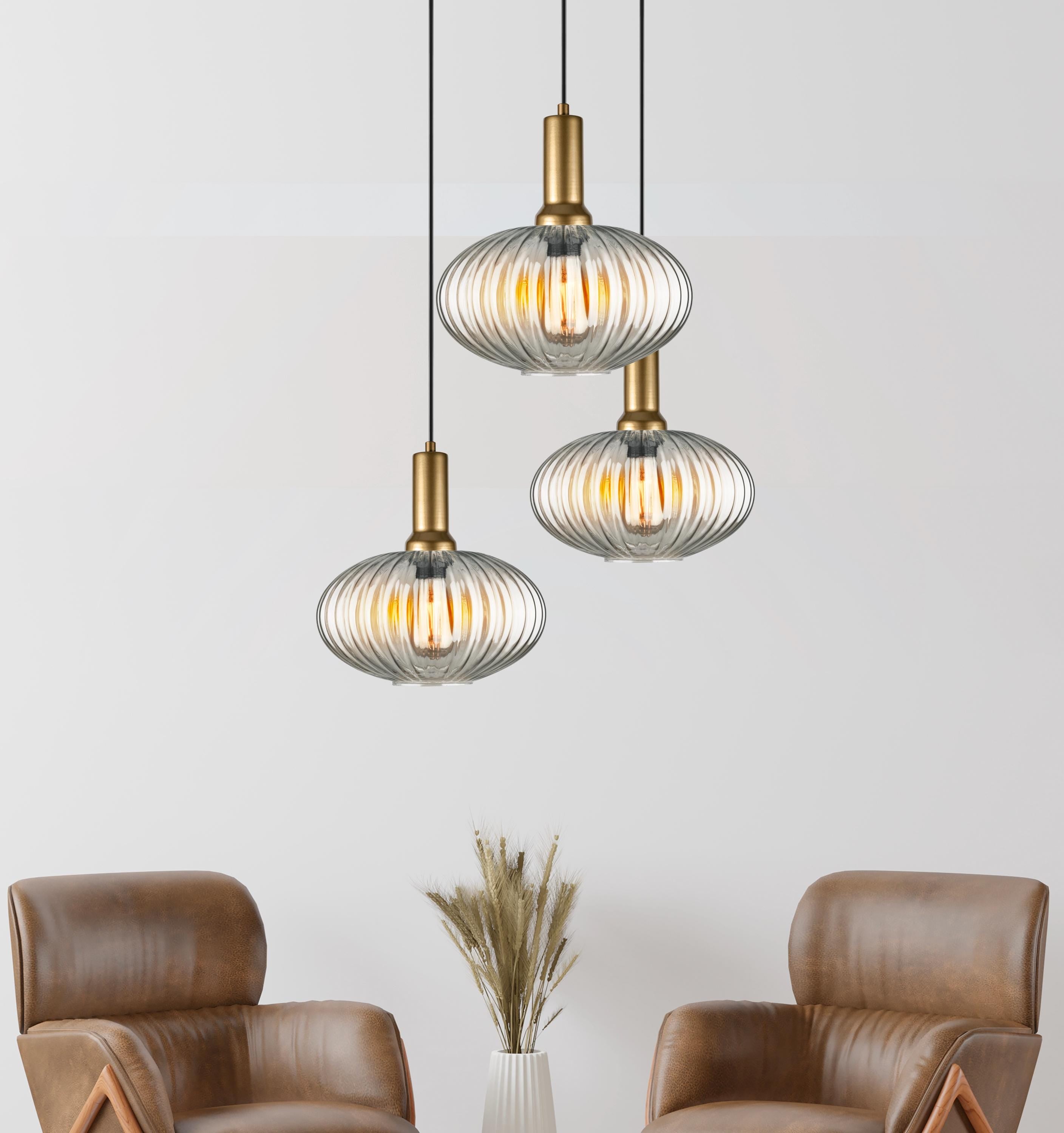 Modern Glass Pendant Lighting: Custom Ribbed Glass Chandelier