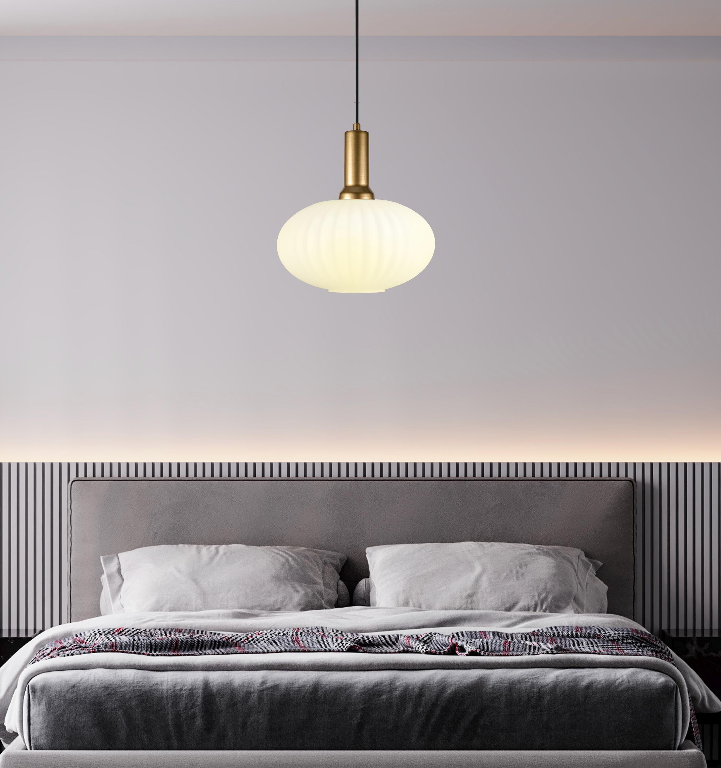 Milk White Ribbed Glass Pendant Light: Modern Chandelier Lighting