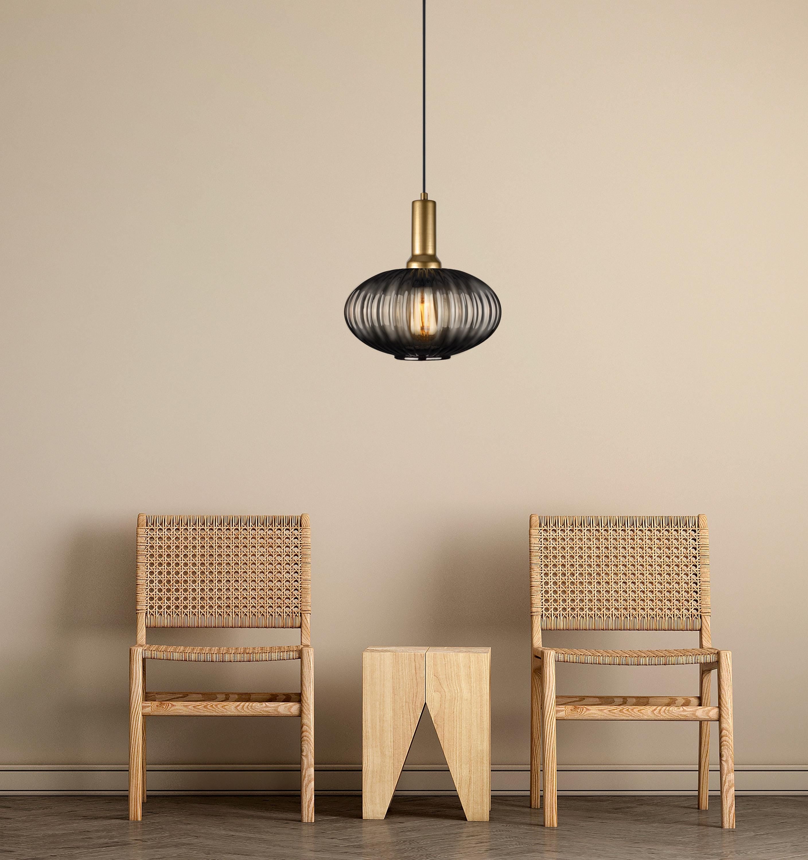Smoke Gray Ribbed Glass Pendant Light: Modern Stairwell Chandelier