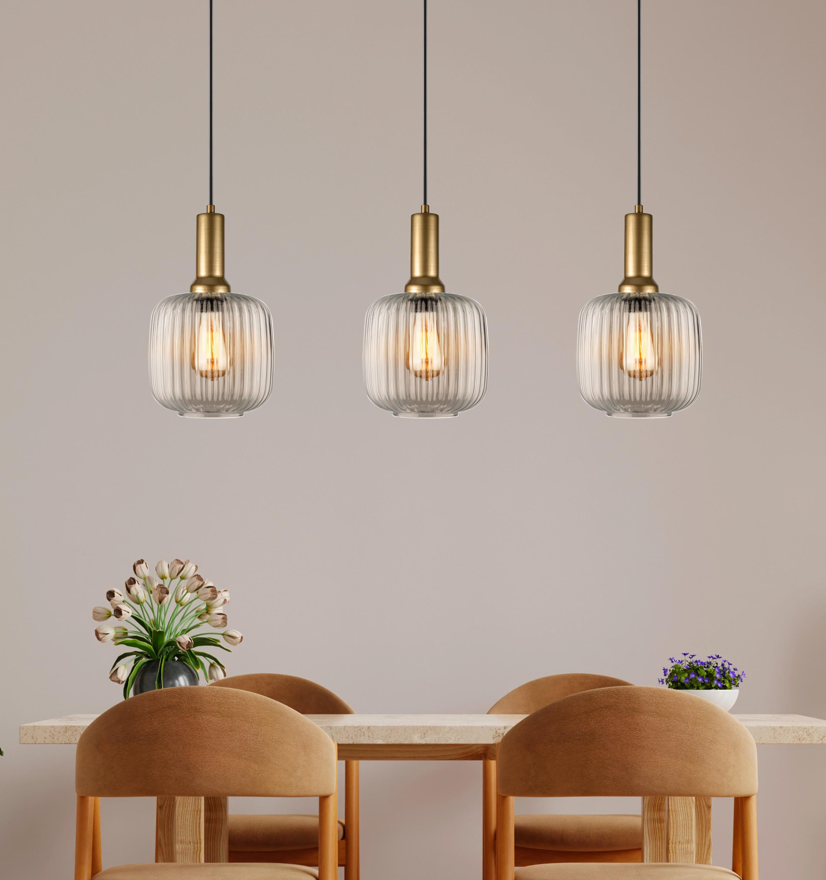 Ribbed Clear Glass Pendant Light: Modern Stairwell Chandelier
