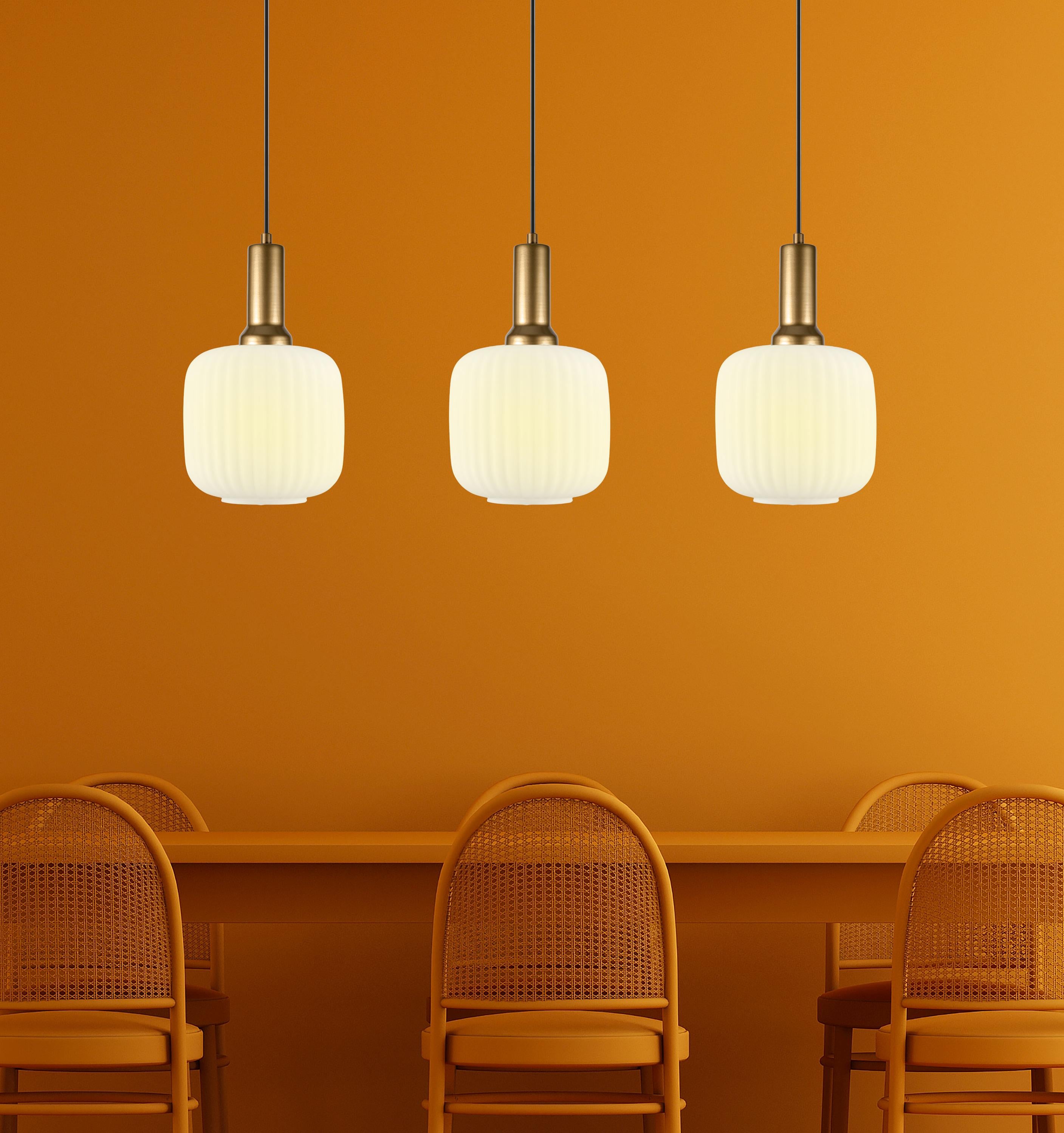 White Ribbed Glass Pendant Light: Modern Chandelier Lighting