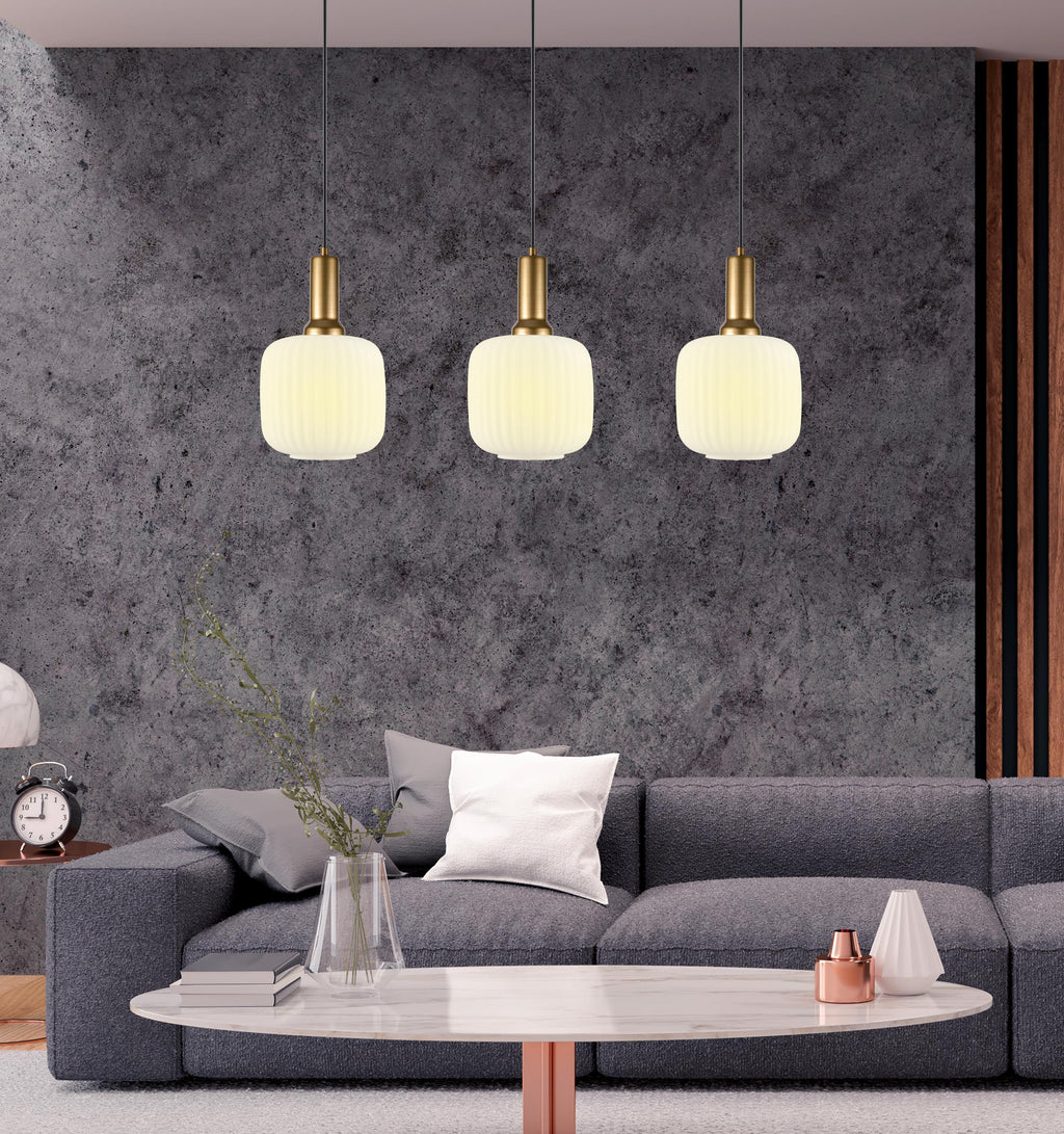 White Ribbed Glass Pendant Light: Modern Chandelier Lighting